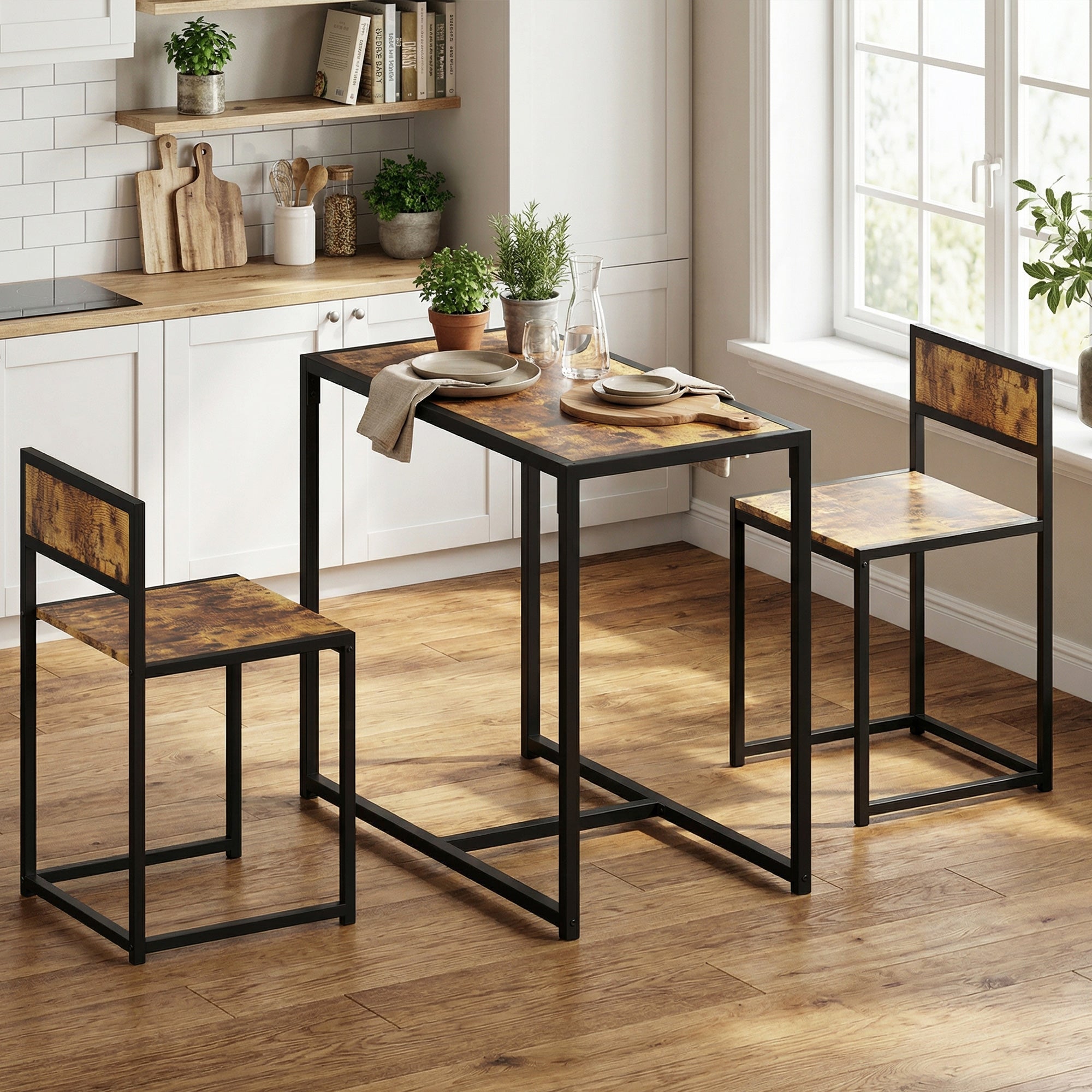 HOMCOM 3 Piece Table Stool Set - Rustic Brown