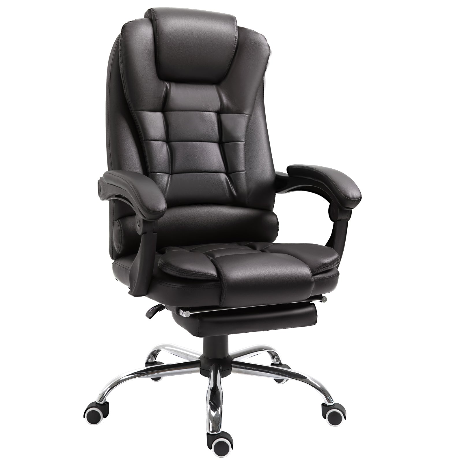 HOMCOM PU Leather Executive Office Chair, High Back Swivel Chair with Retractable Footrest, Adjustable Height, Reclining Function, Brown - North Peak Garden Furniture