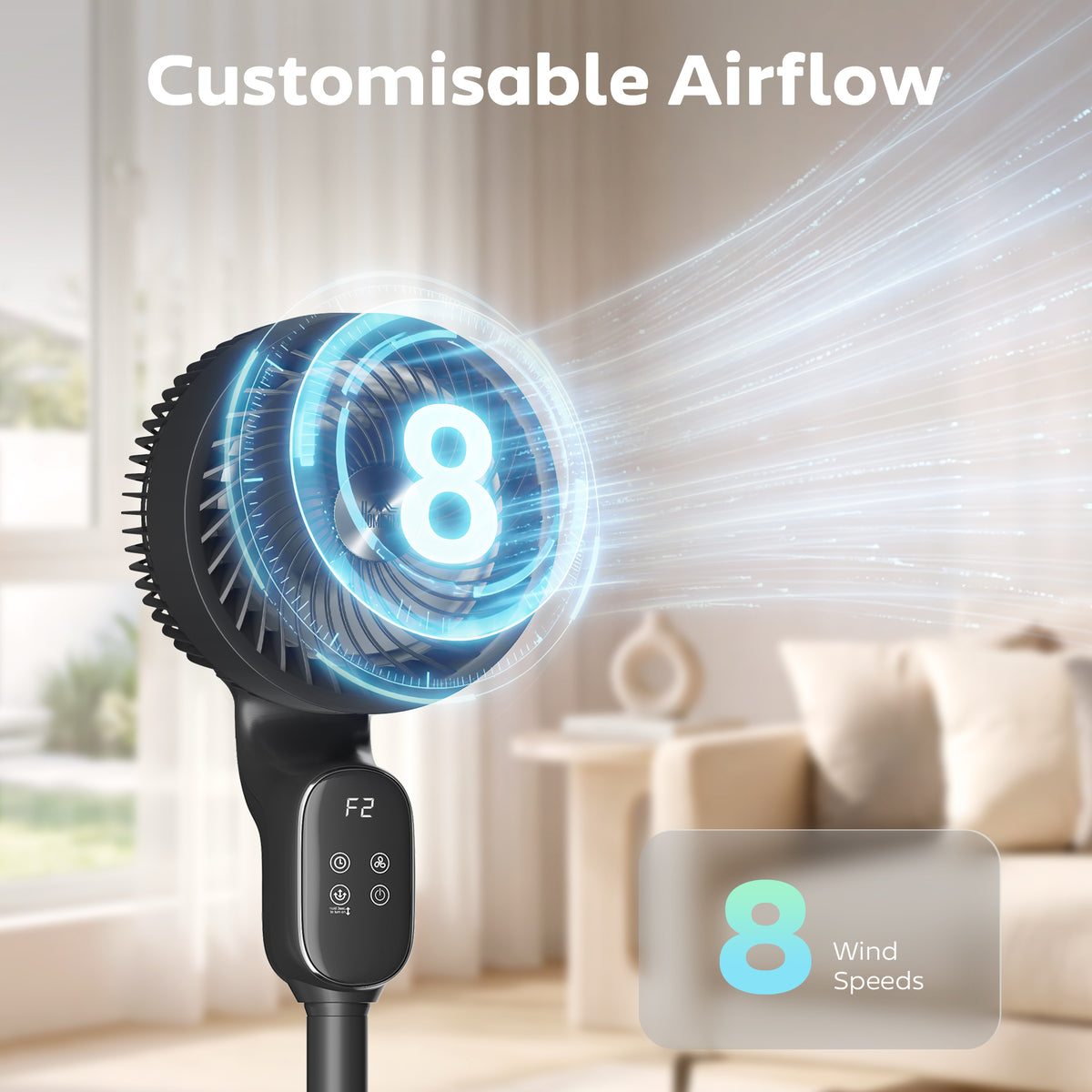 HOMCOM 20 dB Silent Standing Fan for Bedroom, 39in Pedestal Fan with Remote, Oscillating, 8 Speeds, Adjustable Height, Black
