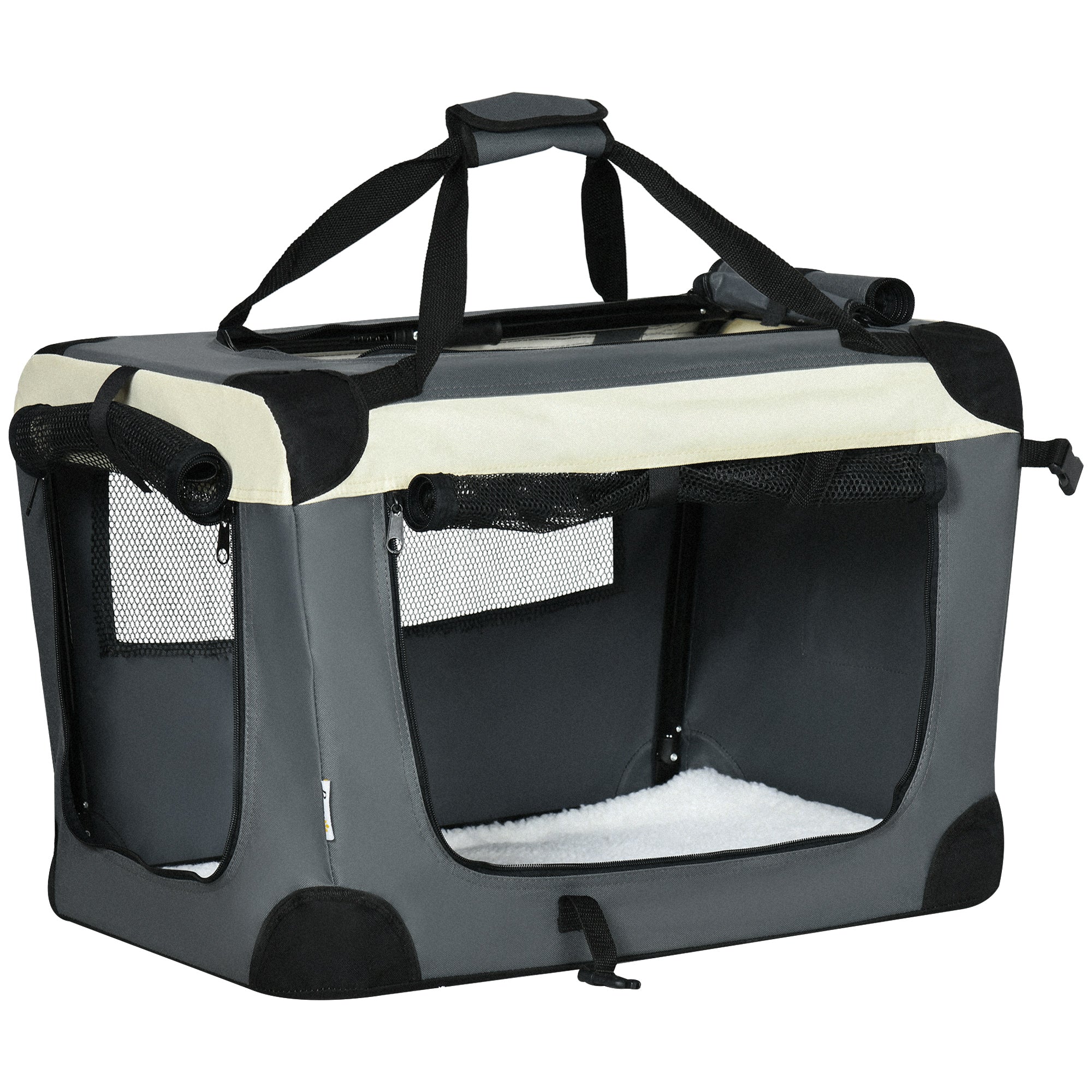 PawHut 60cm Foldable Pet Carrier, with Cushion, for Miniature Dogs and Cats - Grey - North Peak Garden Furniture