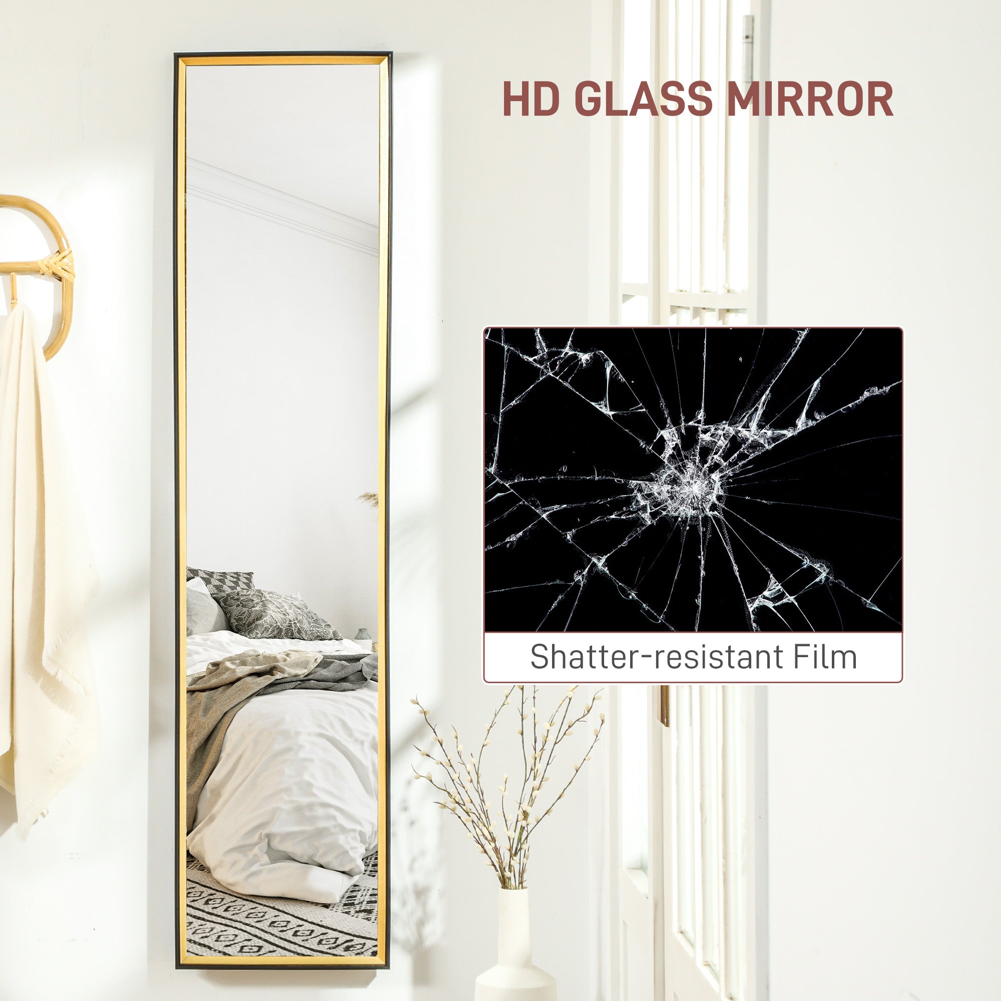 HOMCOM Full Length Mirror, 37 x 157cm Wall Mounted, Leaning, Free Standing Mirror, Framed Full Body Mirror for Living Room, Bedroom, Black - North Peak Garden Furniture
