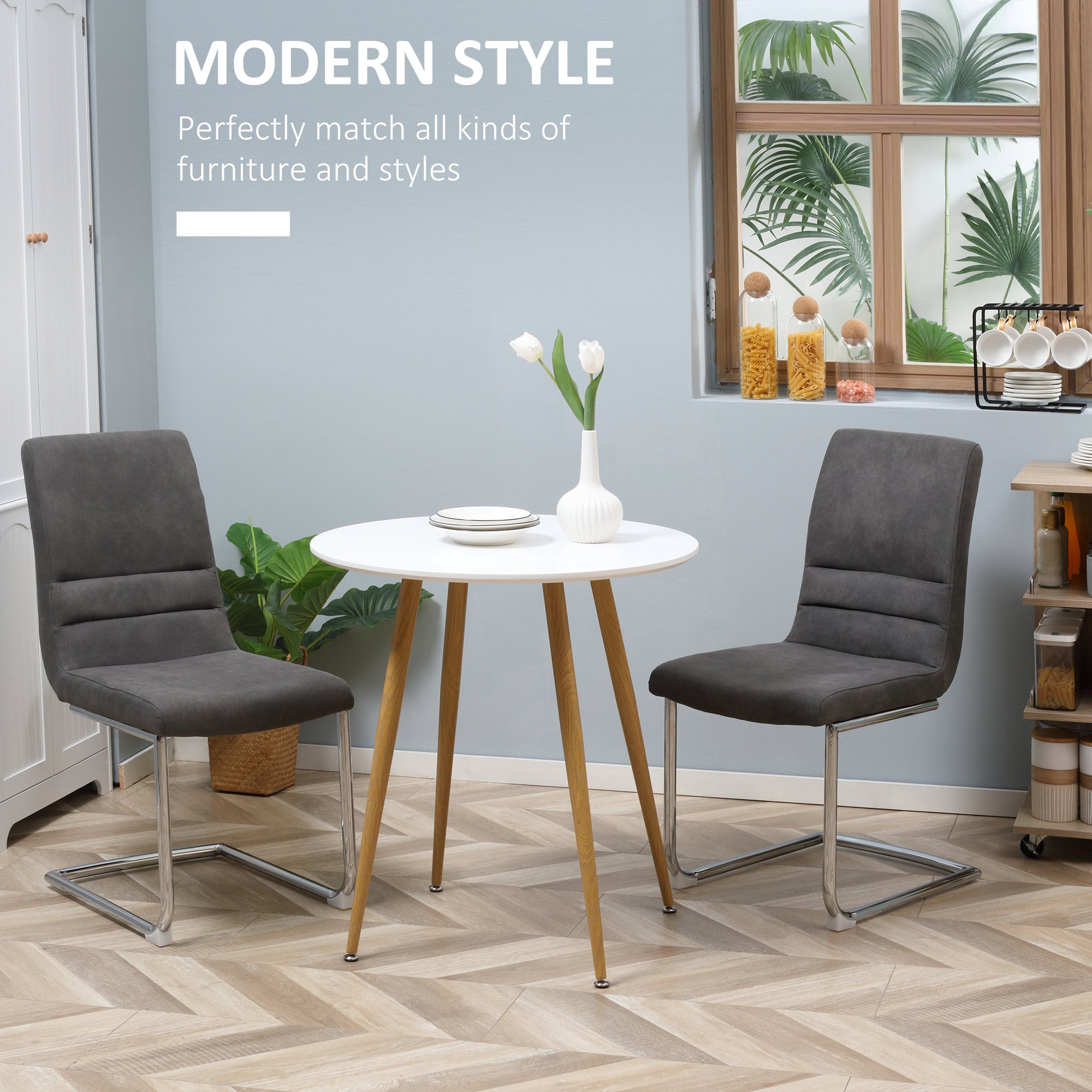 HOMCOM Modern Dining Table for 2 People, Round Kitchen Table, with Matte Top and Metal legs, Dining Room Living Room, White - North Peak Garden Furniture