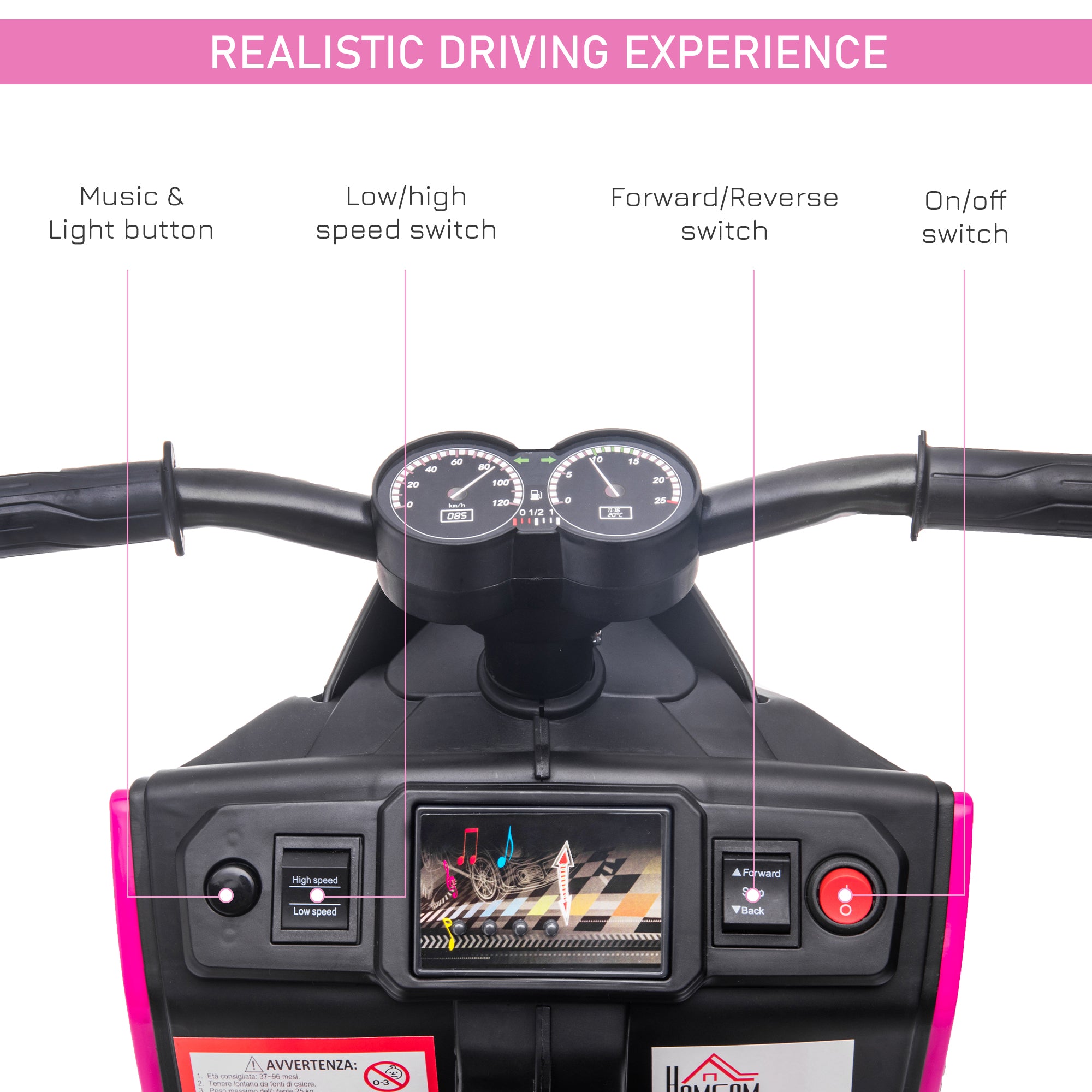 HOMCOM 6V Kids Electric Motorbike Ride On Toy w/ Music Headlights Safety Training Wheels for Girls Boy 2-4 Years Pink - North Peak Garden Furniture