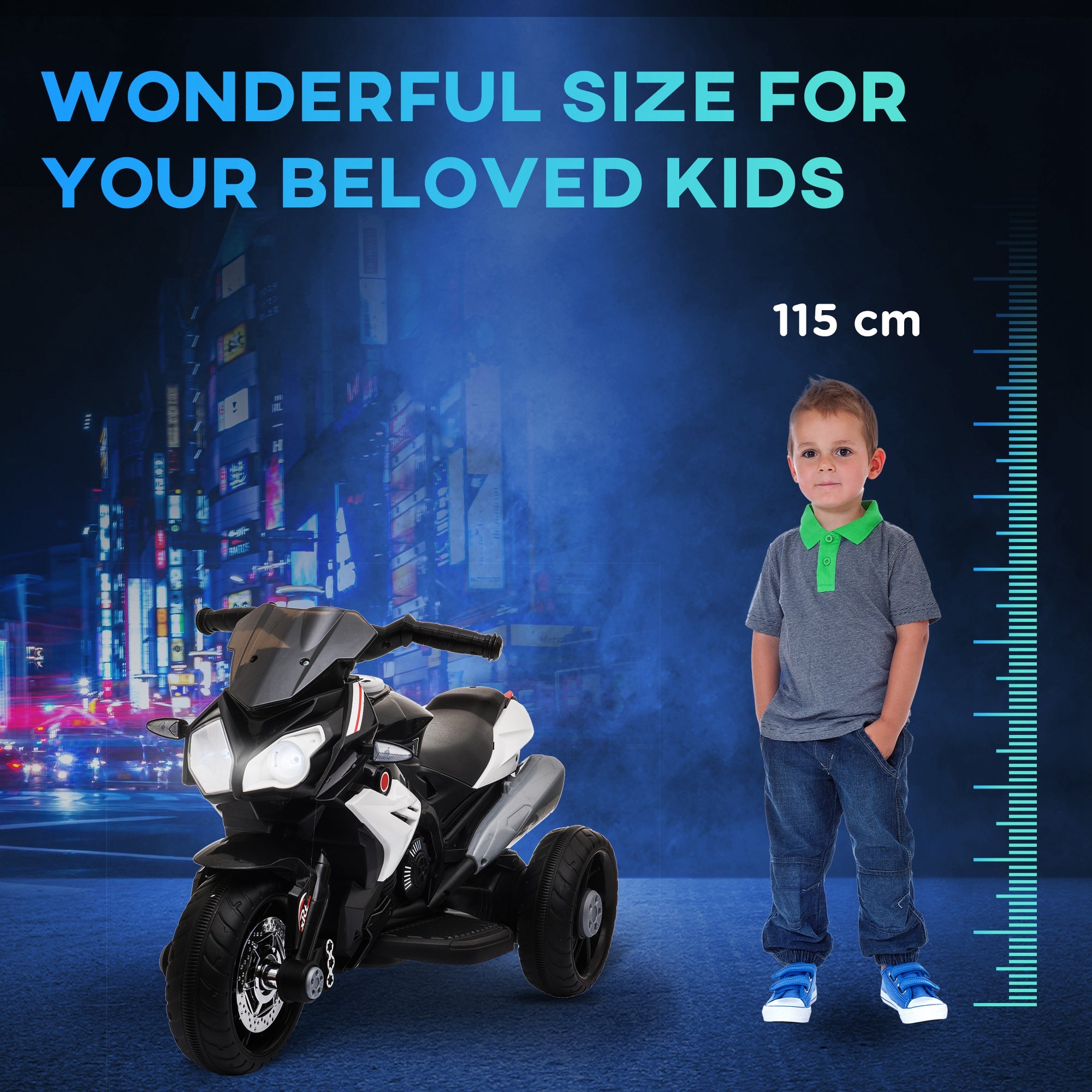 HOMCOM Kids 6V Electric Ride On Motorcycle Electric Motorbike w/ Lights Music Horn 3 Wheel Outdoor Play Toy for 3-5 Years Black - North Peak Garden Furniture