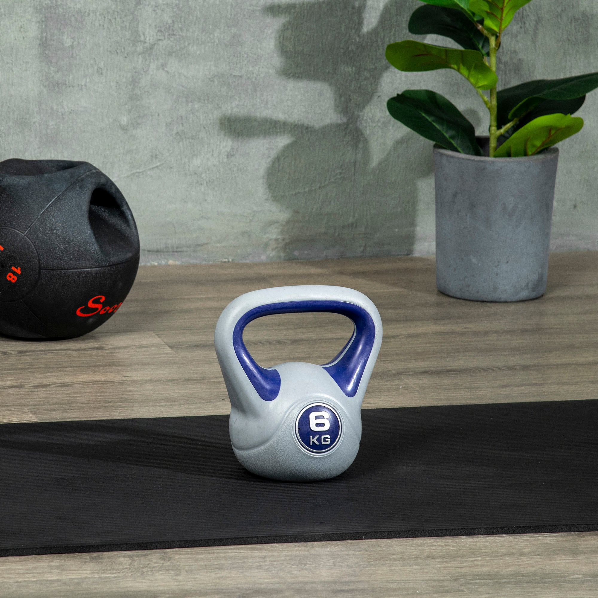 SPORTNOW Kettlebell, 6kg Kettle Bells with Handle for Home Gym Weight Lifting and Strength Training, Purple and Grey - North Peak Garden Furniture