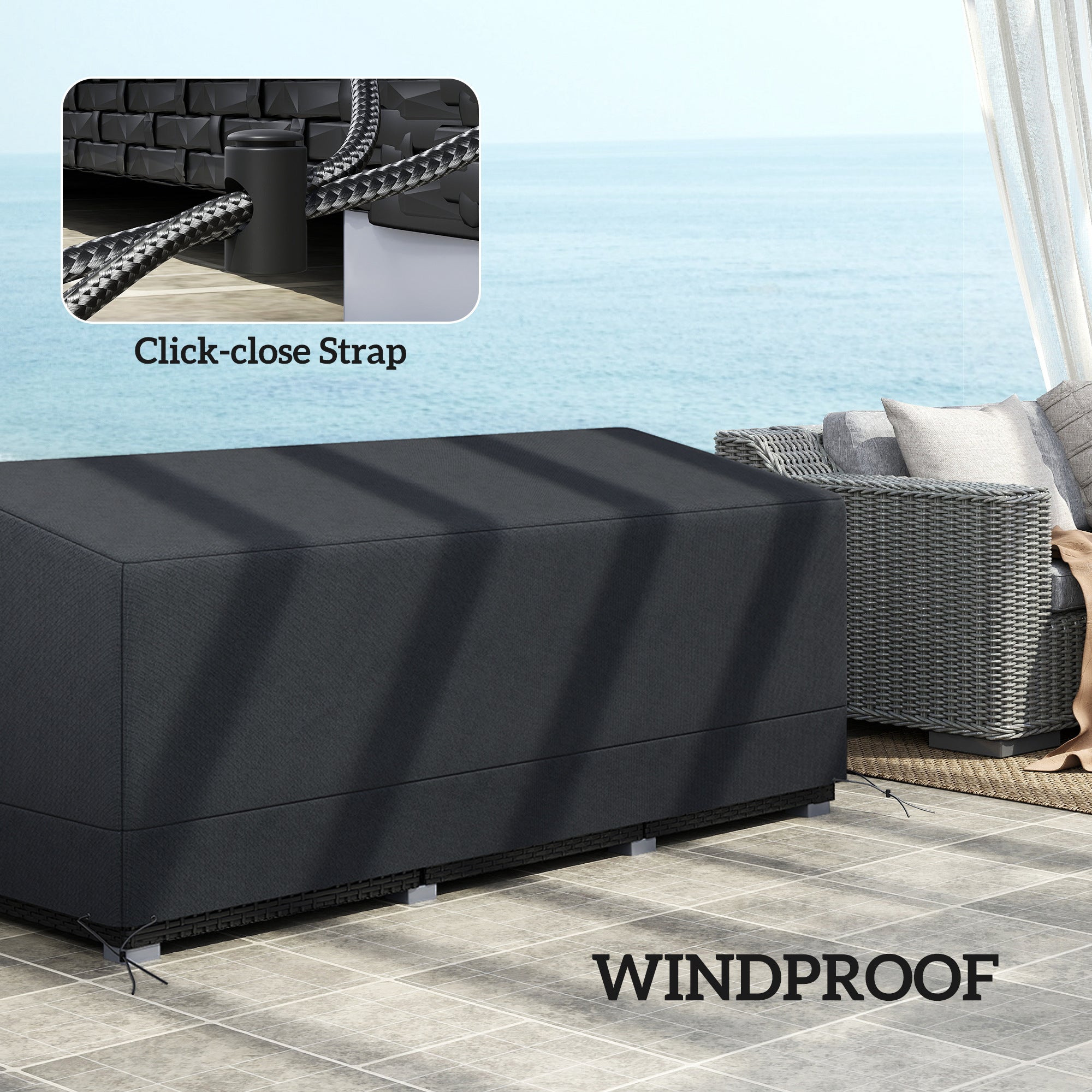 Outsunny Rectangular Patio Garden Furniture Cover Waterproof for 3 Seater Sofa Bistro Set, UV Resistant Protection 600D Oxford Fabric Rattan Lounge Clean Cover, 190 x 72 x 76cm, Black - North Peak Garden Furniture