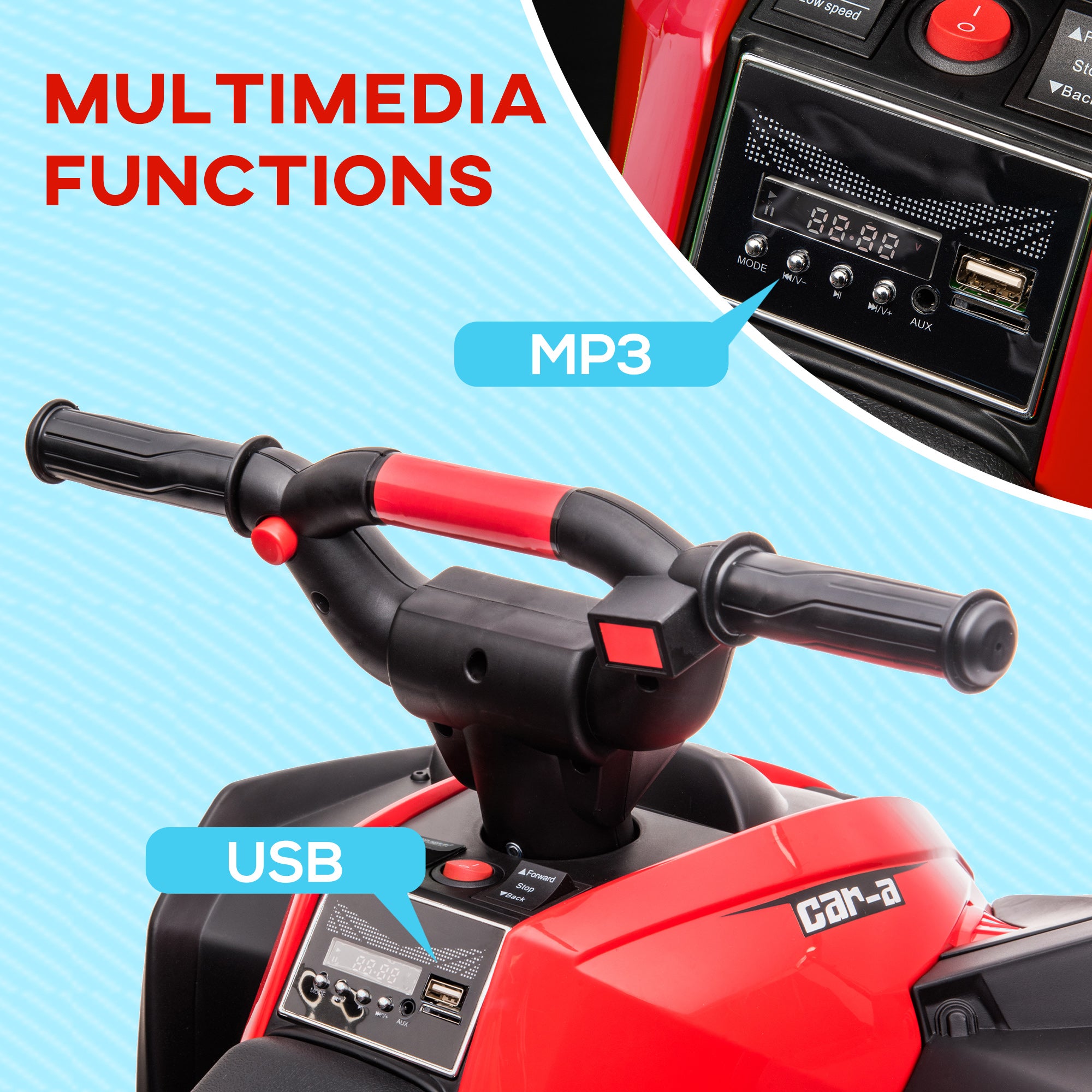 HOMCOM 12V Ride-On Quad Bike w/ Music, Horn, for Ages 3-5 Years - Red - North Peak Garden Furniture