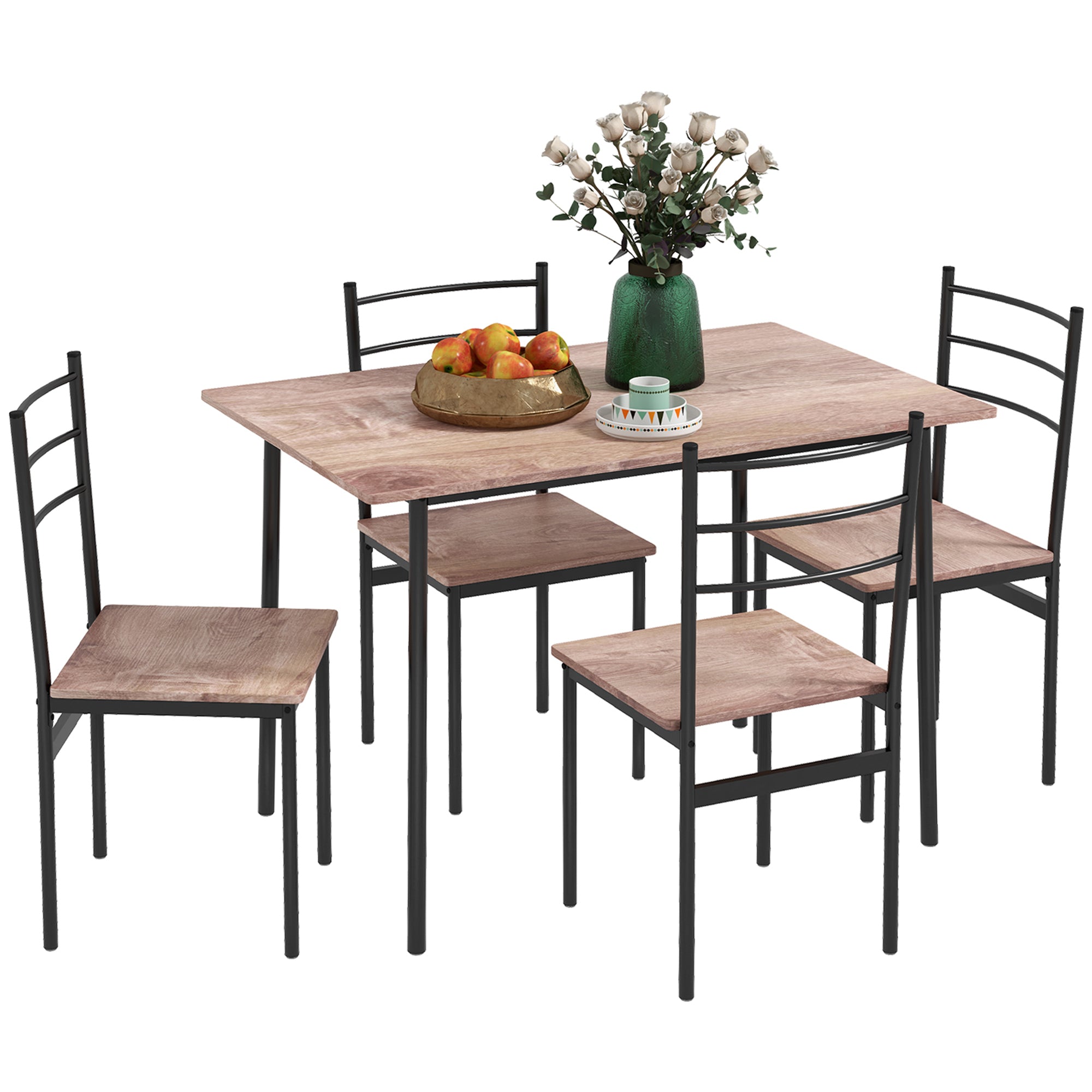 HOMCOM 5 Piece Dining Table and Chairs Set, Dining Room Sets, Steel Frame Space Saving Table and 4 Chairs for Compact Kitchens, Black - North Peak Garden Furniture