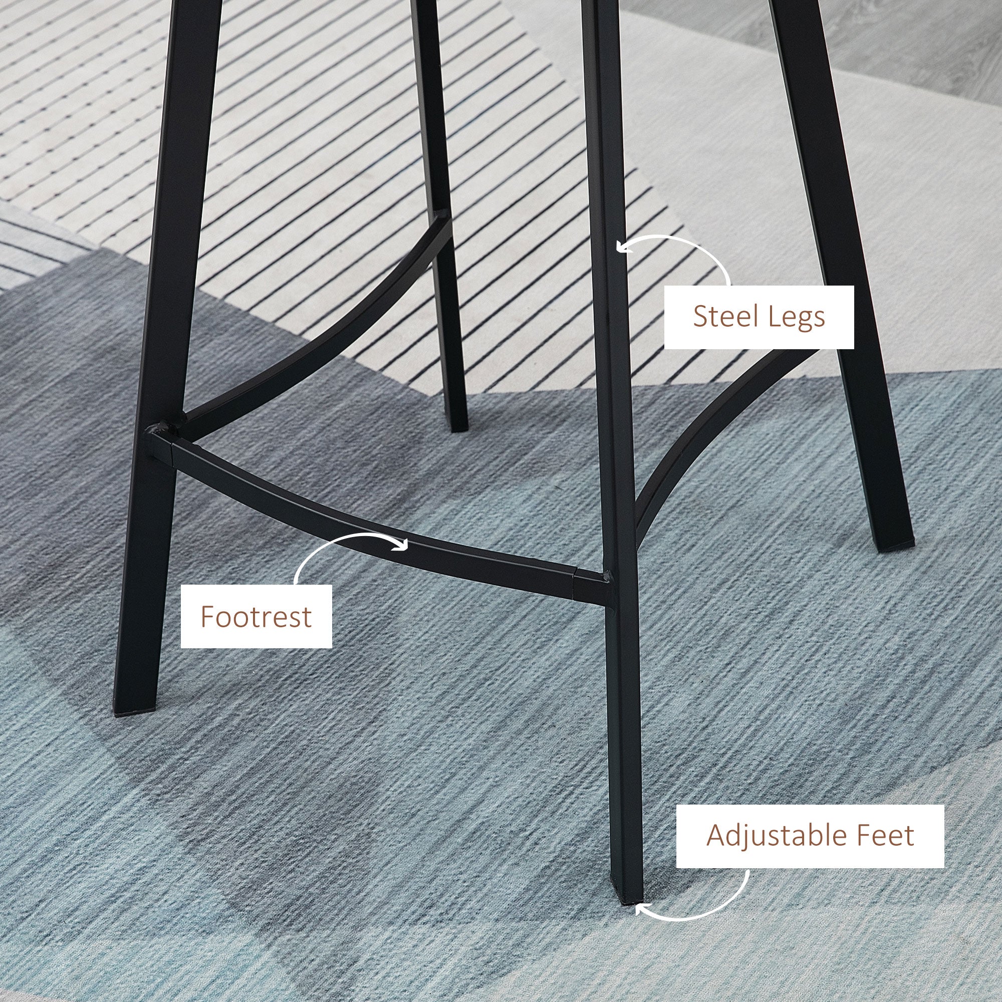 HOMCOM Bar Stools Set of 2, Industrial Kitchen Stool, Upholstered Bar Chairs with Back, Steel Legs, Brown - North Peak Garden Furniture