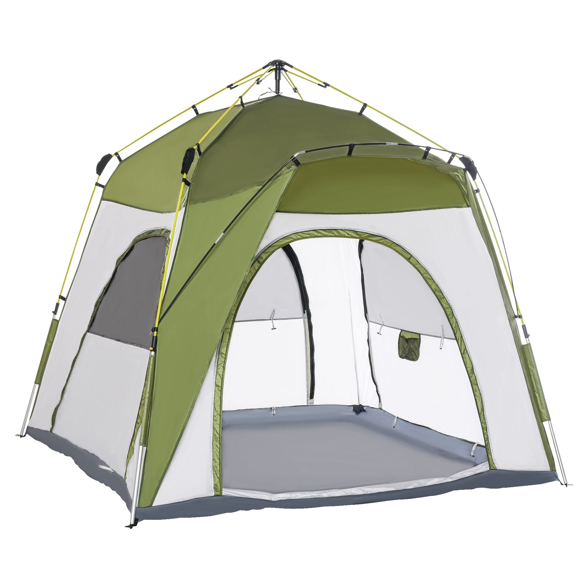 Outsunny 4 Person Automatic Camping Tent, Outdoor Pop Up Tent, Portable Backpacking Dome Shelter, Green