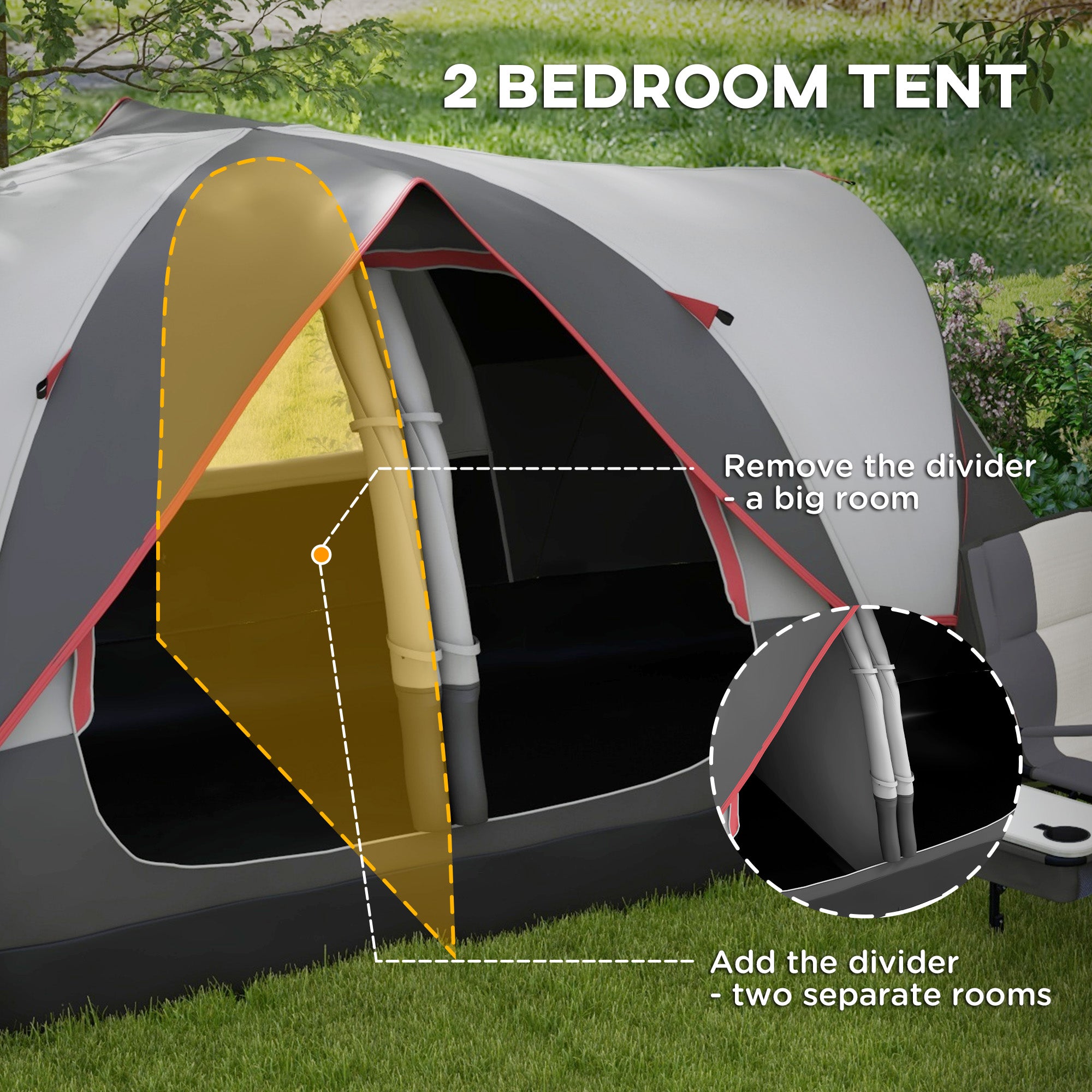 Outsunny Camping Tent for 6-8 Man with 2000mm Waterproof Rainfly and Carry Bag for Fishing Hiking Festival, Grey - North Peak Garden Furniture