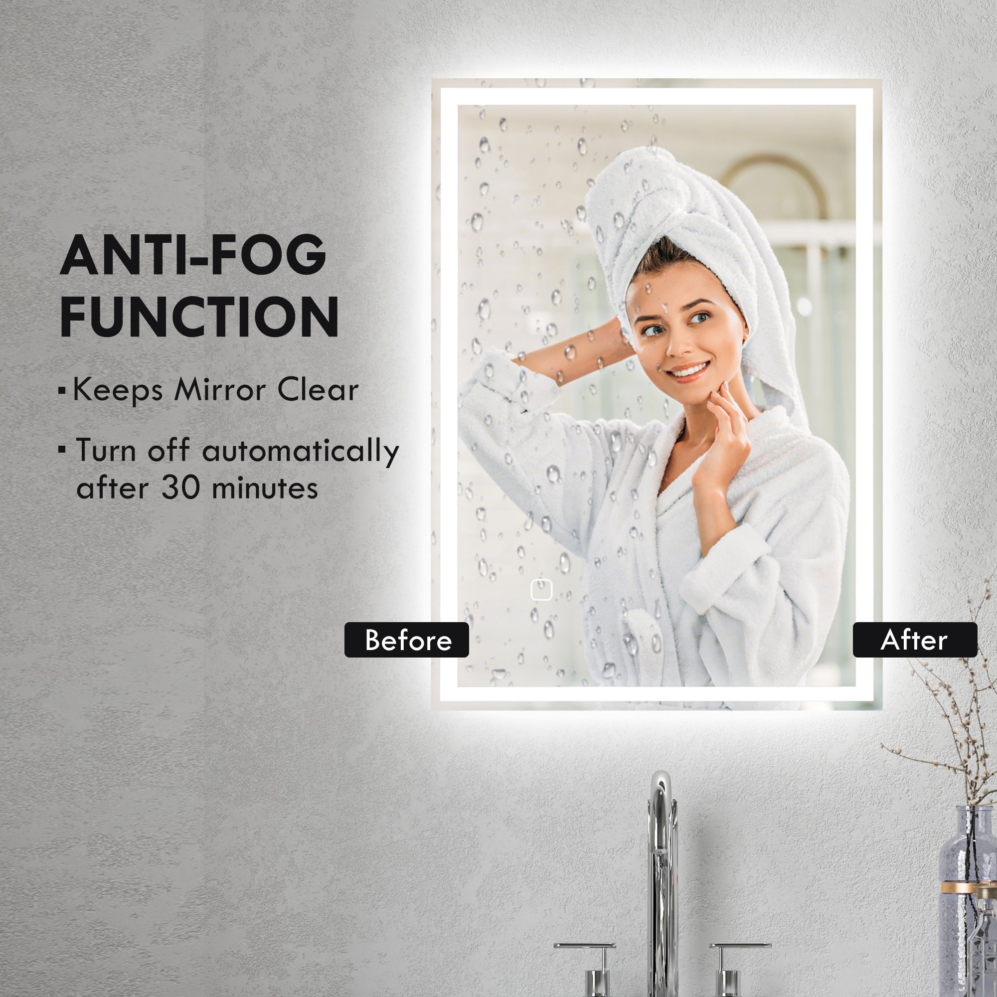 HOMCOM 70 x 50cm LED Bathroom Mirror with Lights, Dimmable Makeup Mirror, Vanity Mirror with 3 Colour, Smart Touch, Anti-Fog