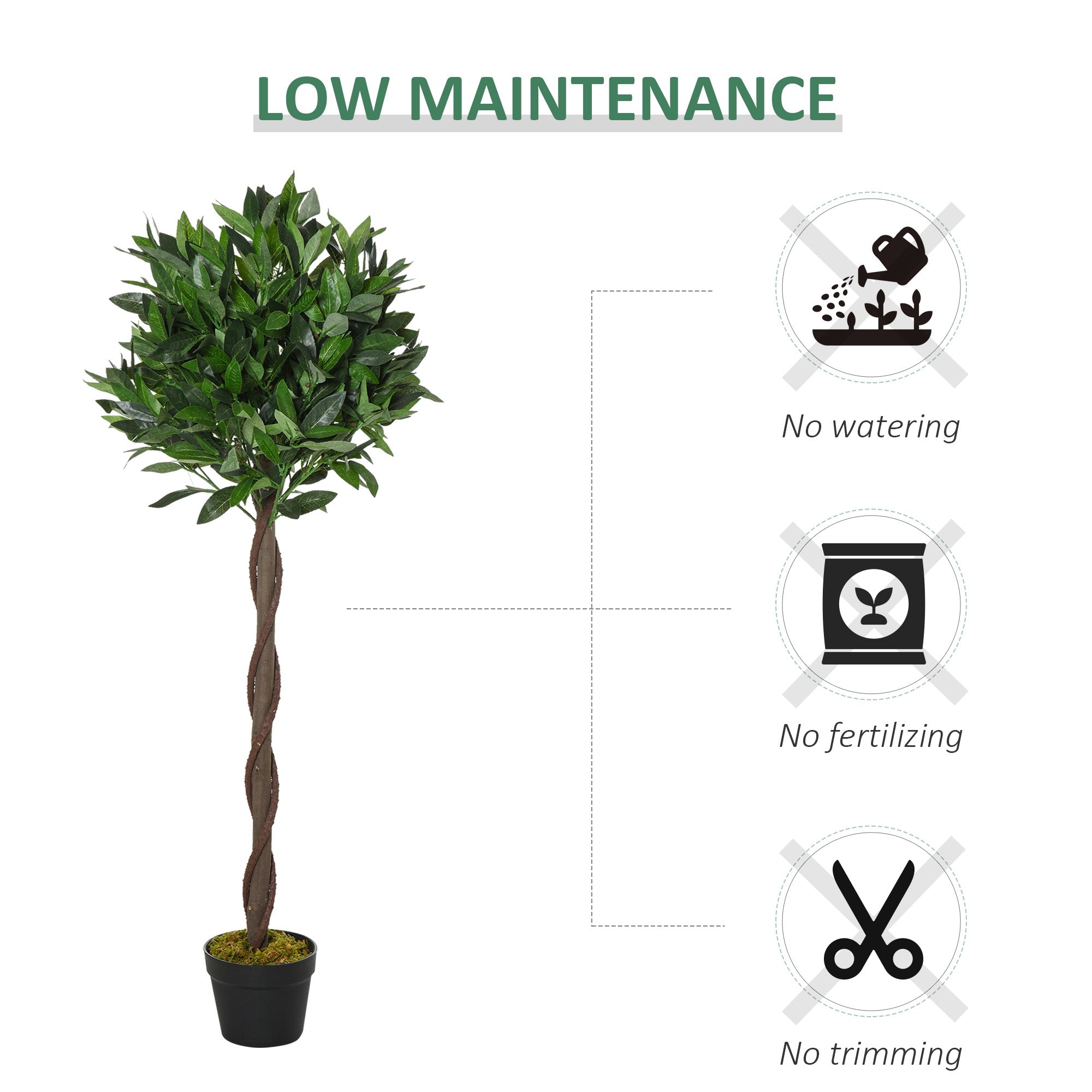Outsunny Set Of 2 120cm/4FT Artificial Bay Laurel Topiary Trees w/ Pot Fake Indoor Outdoor Greenery Plant Home Office Garden Decor Green - North Peak Garden Furniture