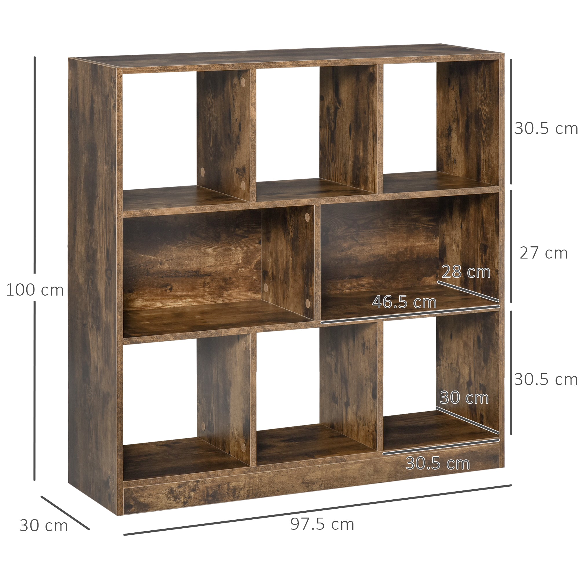 HOMCOM Storage Shelf 3-Tier Bookcase Display Rack Home Organizer for Home Office, Living Room, Playroom, Rustic Brown - North Peak Garden Furniture