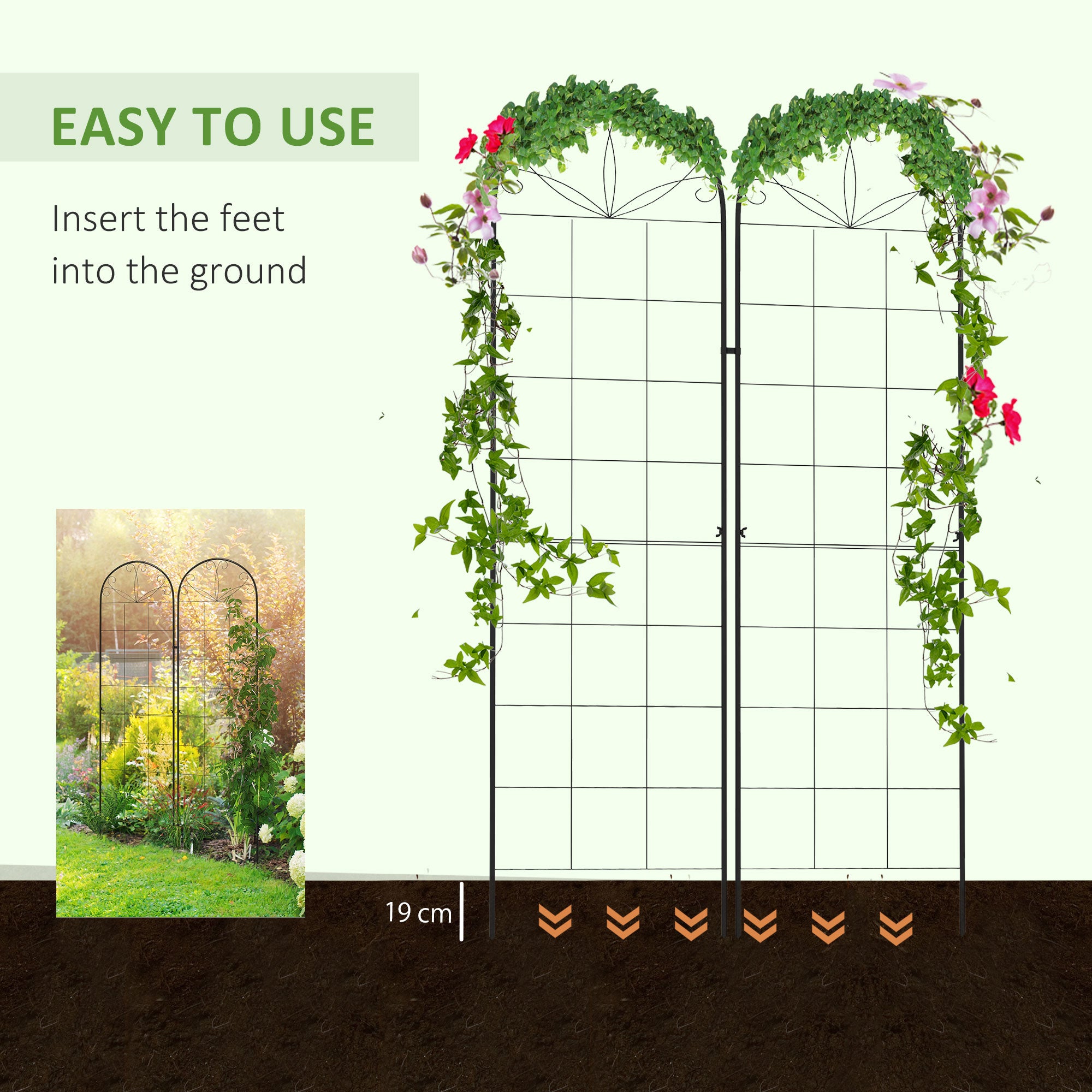 Outsunny Metal Trellis Set of 2, Garden Trellis for Climbing Plants Support Frames, Grid Design - North Peak Garden Furniture