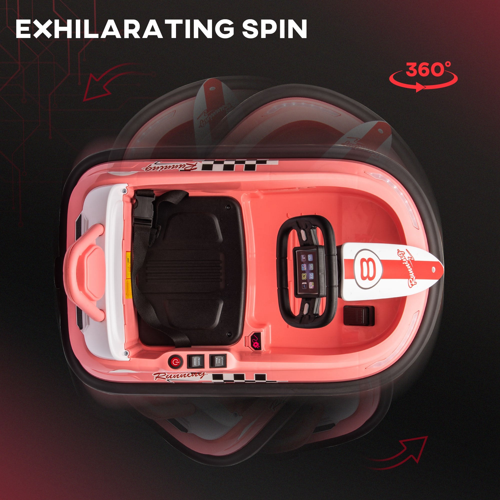 HOMCOM 6V Electric Kids Bumper Car, 6V Spin Waltz Car, with Music, Horn, Lights - Pink - North Peak Garden Furniture