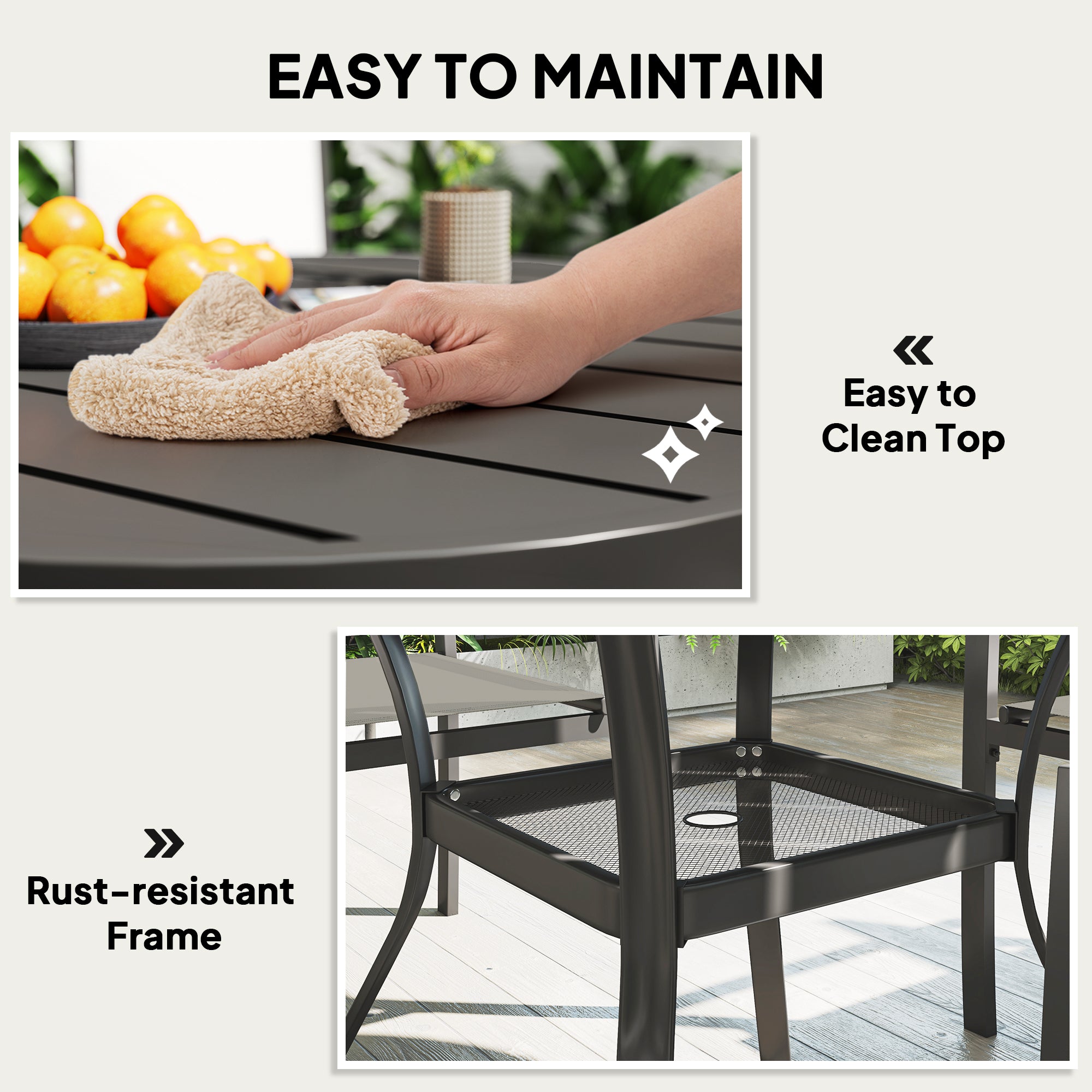 Outsunny 5 Piece Garden Furniture Set, Garden Dining Set with Round Table and 4 Stackable Chairs, Steel Frame, for Outdoor, Patio, Terraces, Dark Grey - North Peak Garden Furniture