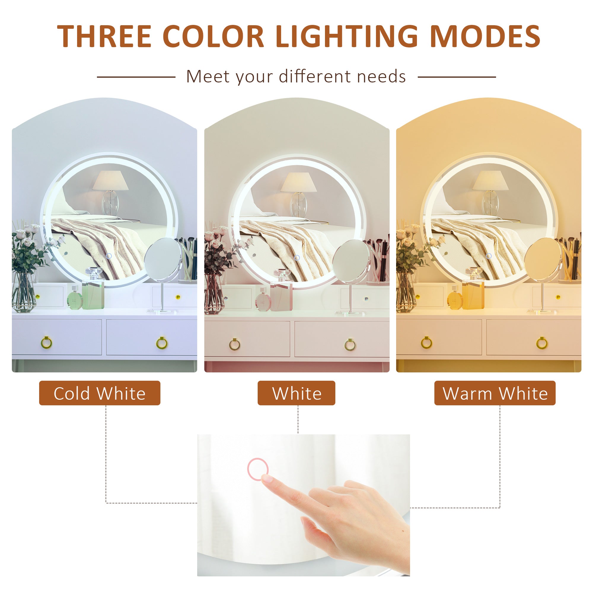 HOMCOM Dressing Table Set with Mirror, Built-in 3 Color LED Light, Vanity Makeup Table with 4 Drawers and Cushioned Stool for Bedroom, White - North Peak Garden Furniture