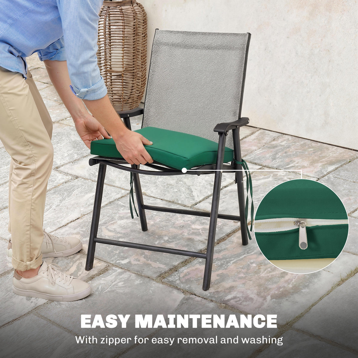 Outsunny Set of 6 Chair Cushion Seat Pads Dining Chair w/ Straps, Indoor Outdoor Removable Tie On Garden Patio, Green