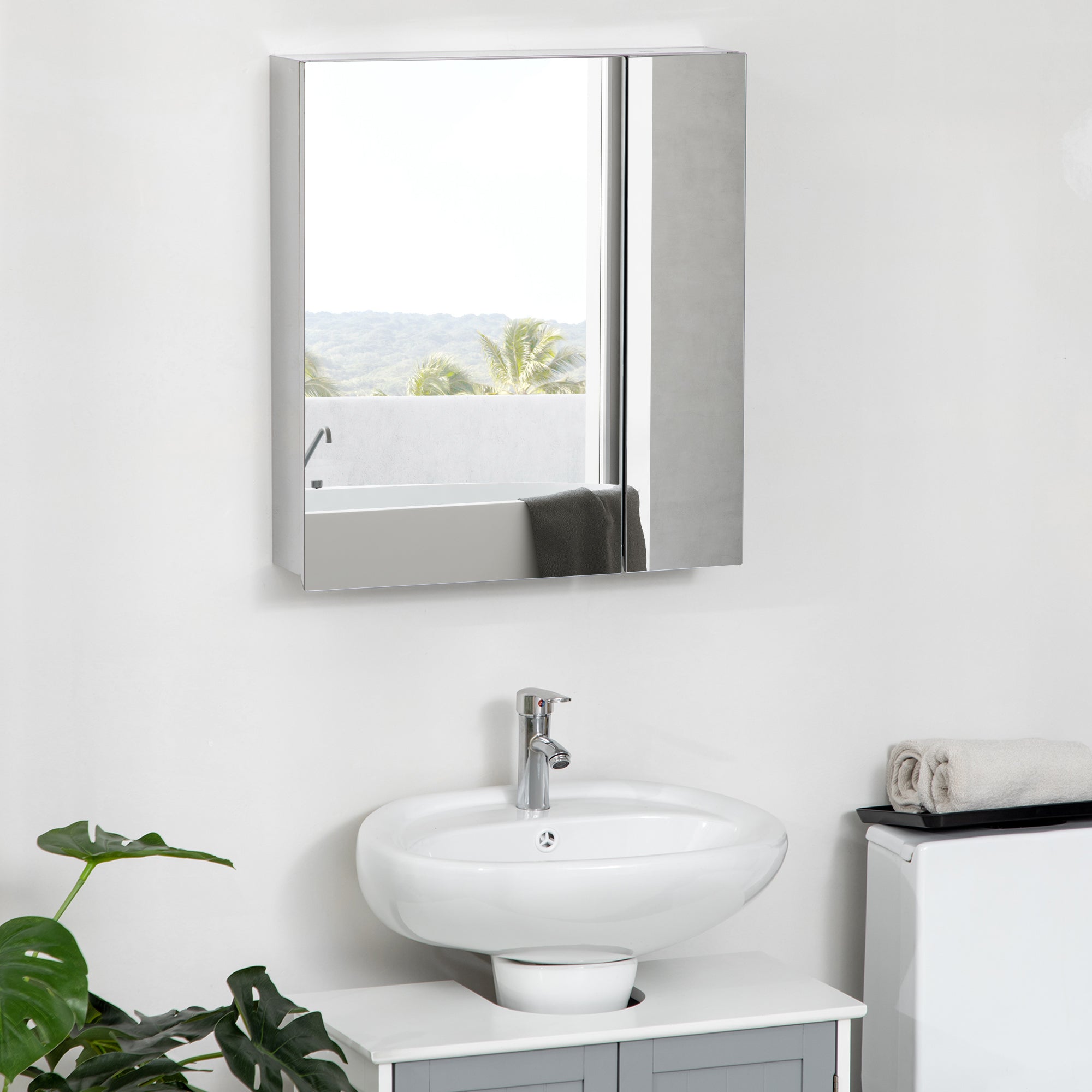 kleankin Bathroom Mirror Cabinet, Wall Mounted Medicine Cabinet with Hinged Door, Storage Shelves for Laundry Room - North Peak Garden Furniture