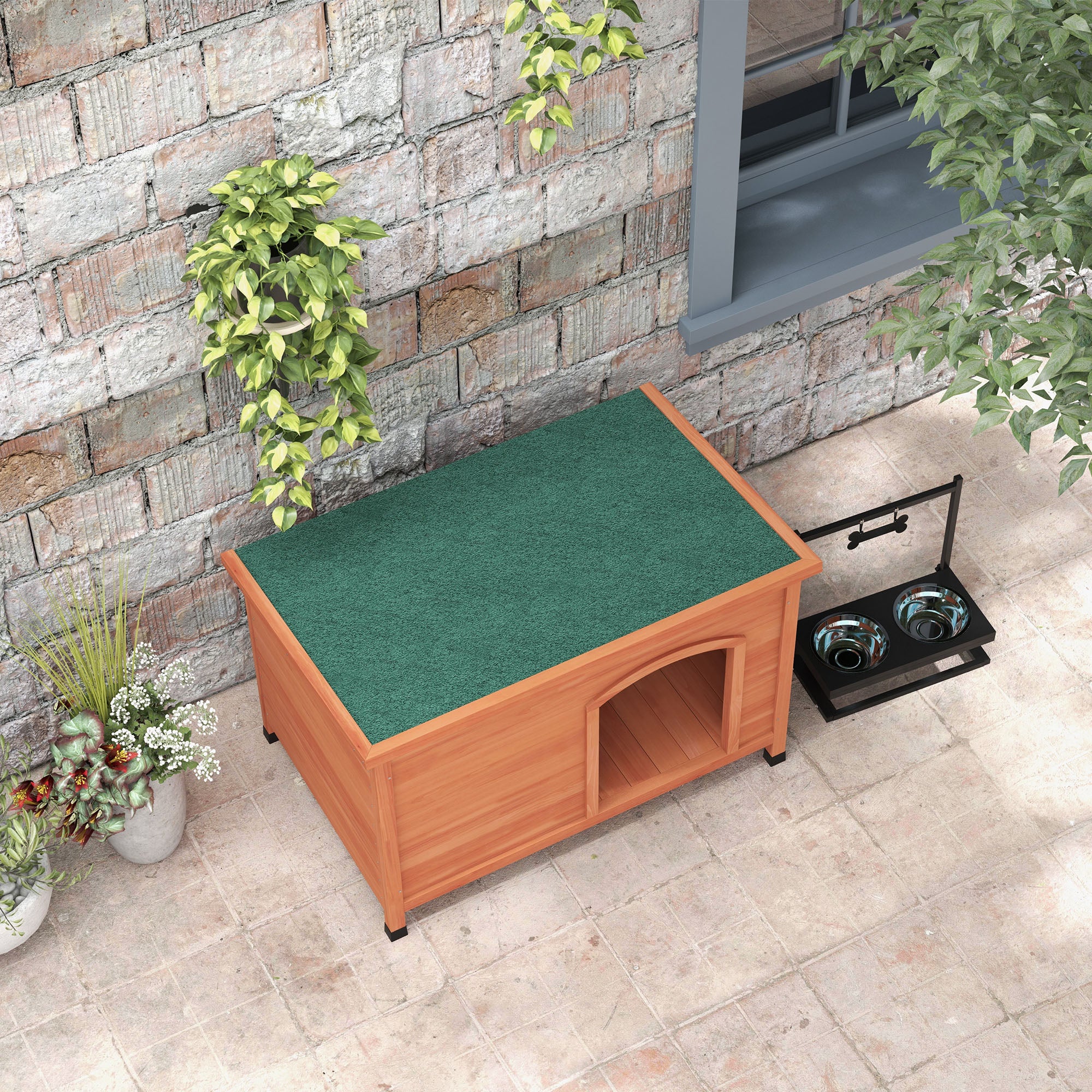 PawHut Wooden Dog Kennel, Outdoor Pet House, with Removable Floor, Openable Roof, Water-Resistant Paint - Natural Wood Tone - North Peak Garden Furniture
