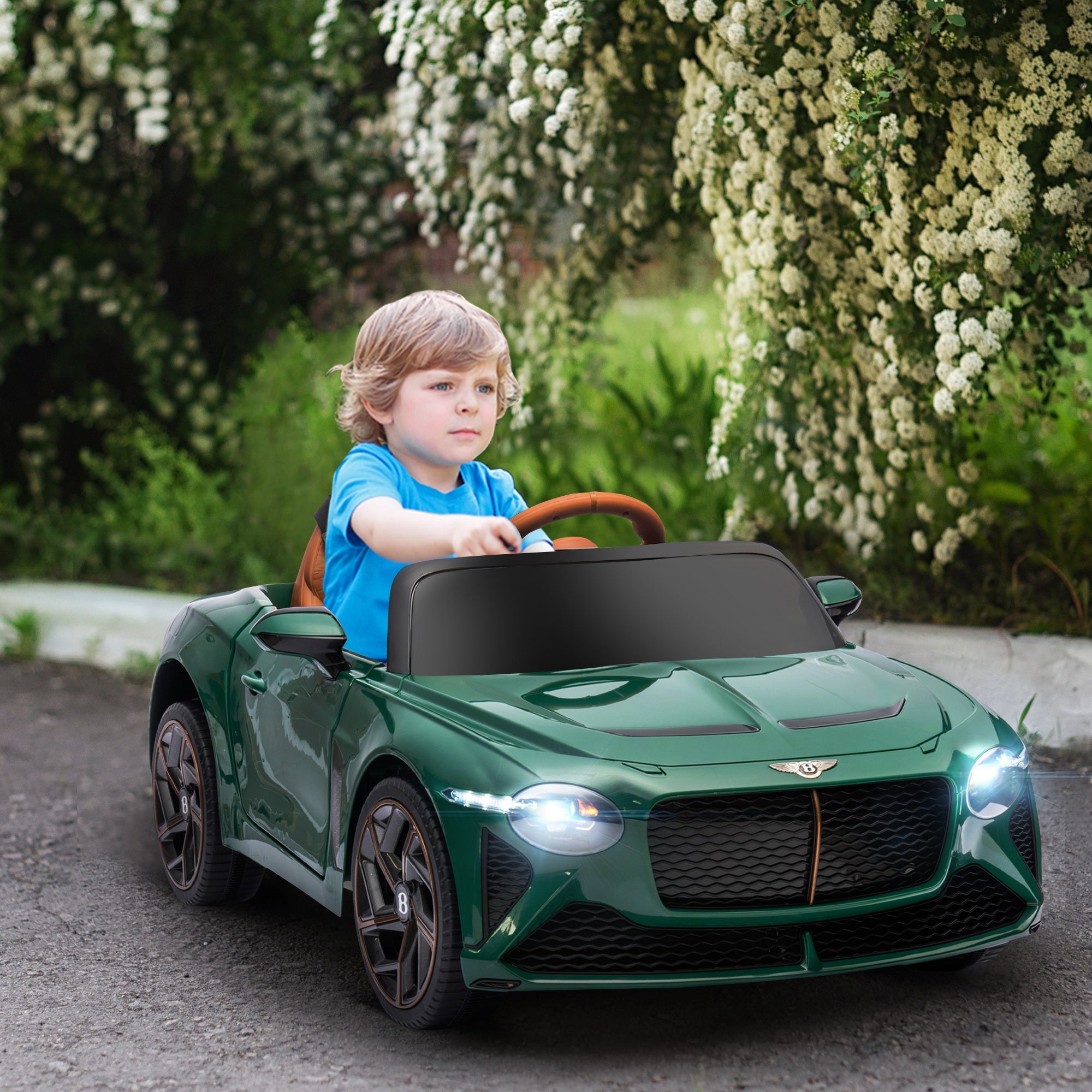 HOMCOM Bentley Bacalar Licensed 12V Kids Electric Car, with Remote Control, Horn, Lights, Music, Suspension Wheels, Green - North Peak Garden Furniture