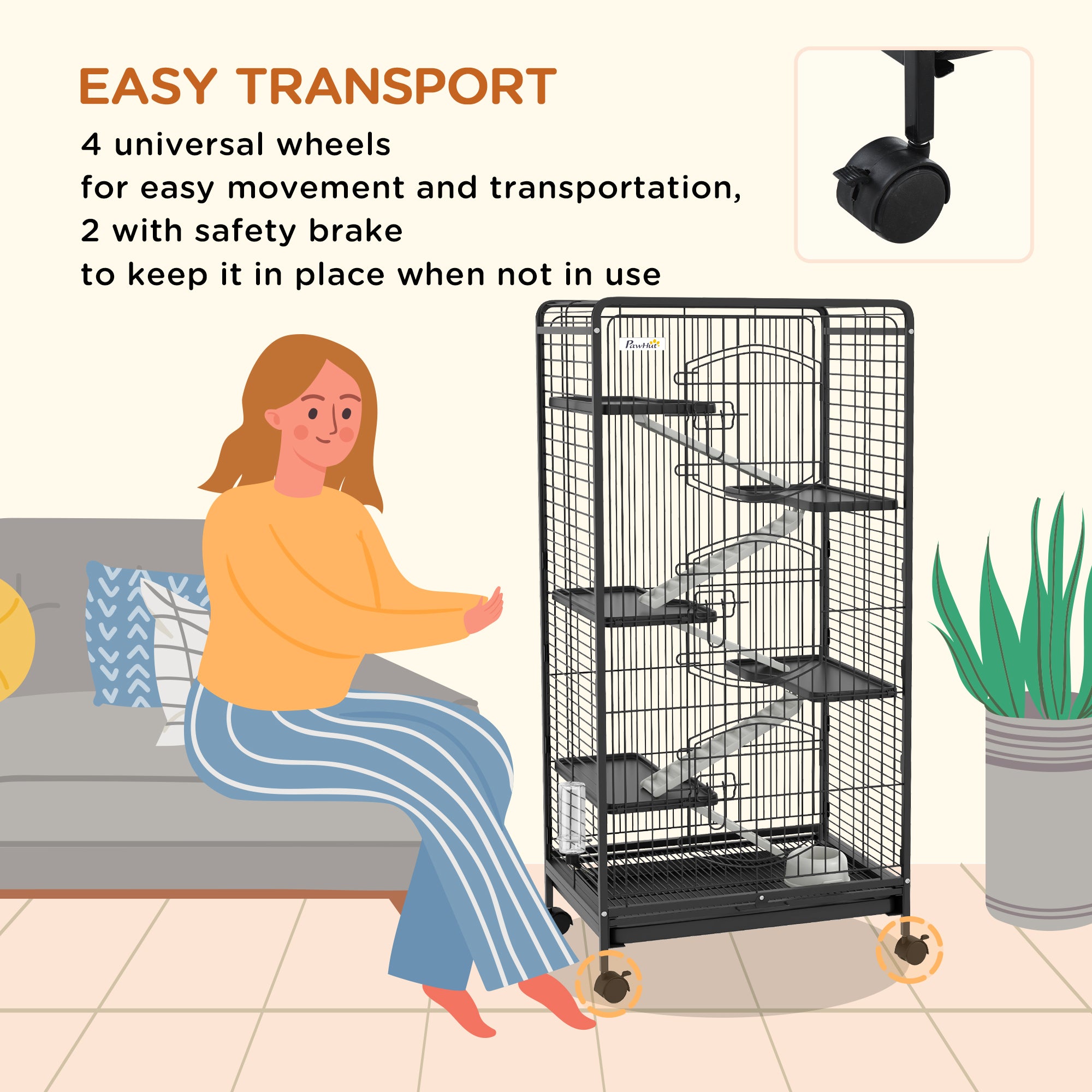 PawHut 6 Levels Removable Small Animal Cage, 131cm - Black - North Peak Garden Furniture