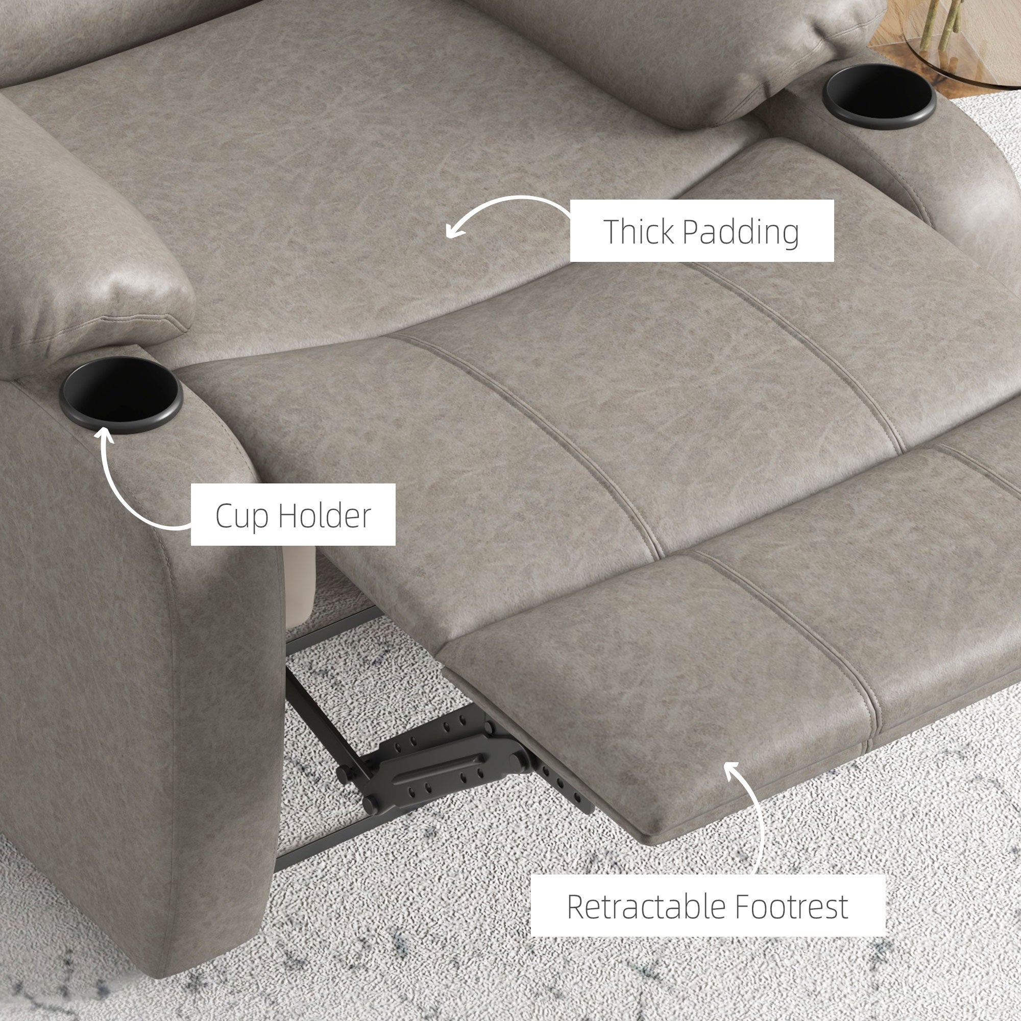 HOMCOM Microfibre Recliner Armchair, with Adjustable Leg Rest, Cup Holder, for Home Living Room, Brown - North Peak Garden Furniture