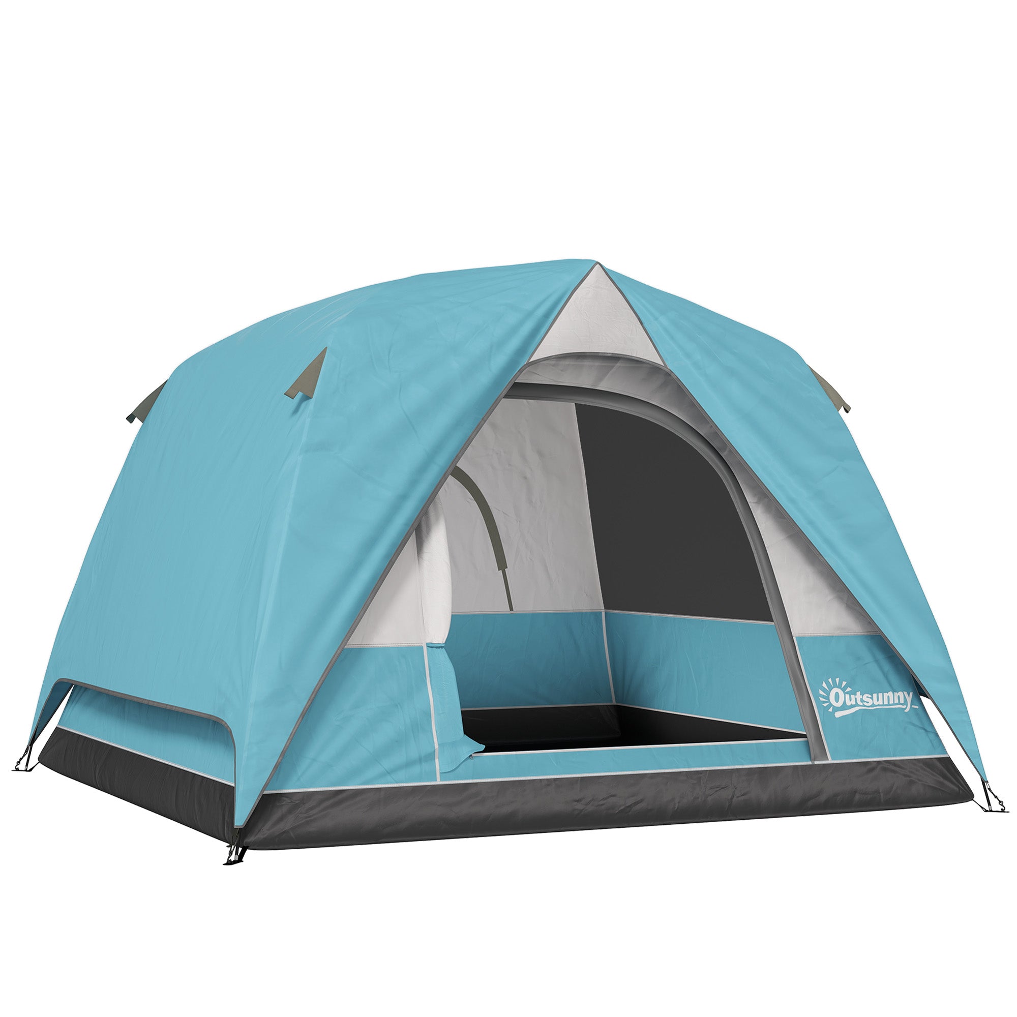 Outsunny 3-4 Person Camping Tent, Easy Set Up Waterproof Dome Tent with Sewn-in Groundsheet, Mesh Windows, Pocket and Hook for Camping, Hiking, Backpacking, Navy Blue and Light Blue - North Peak Garden Furniture