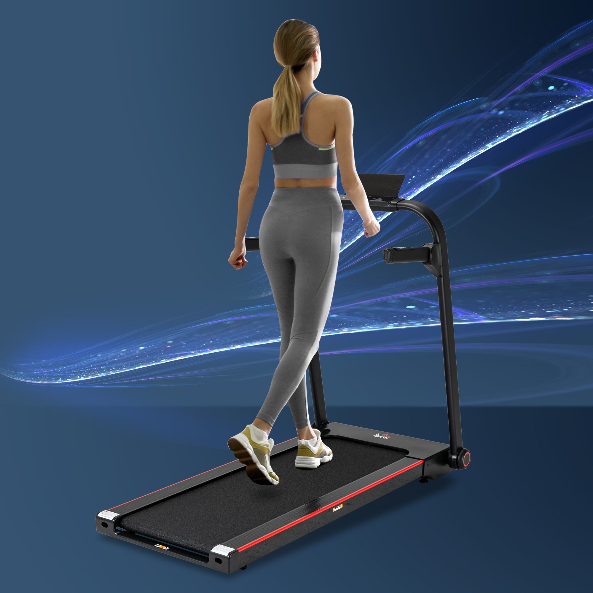 HOMCOM 750W Folding Treadmill, 1-14km/h Electric Running Machine w/ Wheels, Safety Button, LED Monitor, Phone Holder for Home Office Jogging Fitness Exercise Workout - North Peak Garden Furniture