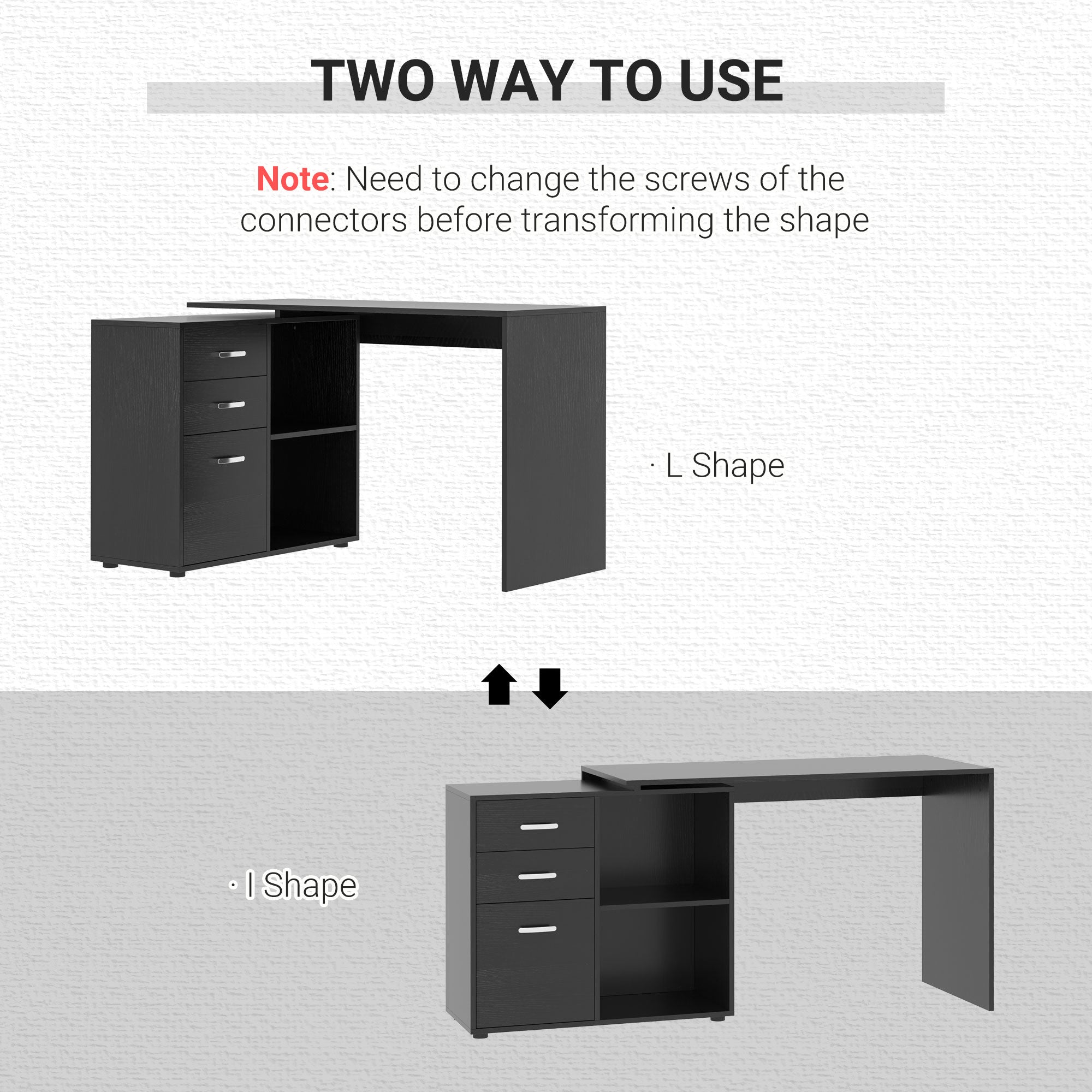 HOMCOM L-Shaped Computer Desk, 2 Shaped Corner Desk with Drawers, File Cabinet and Storage Shelves, Home Office Desk, 117 x 83.5 x 76cm, Black - North Peak Garden Furniture