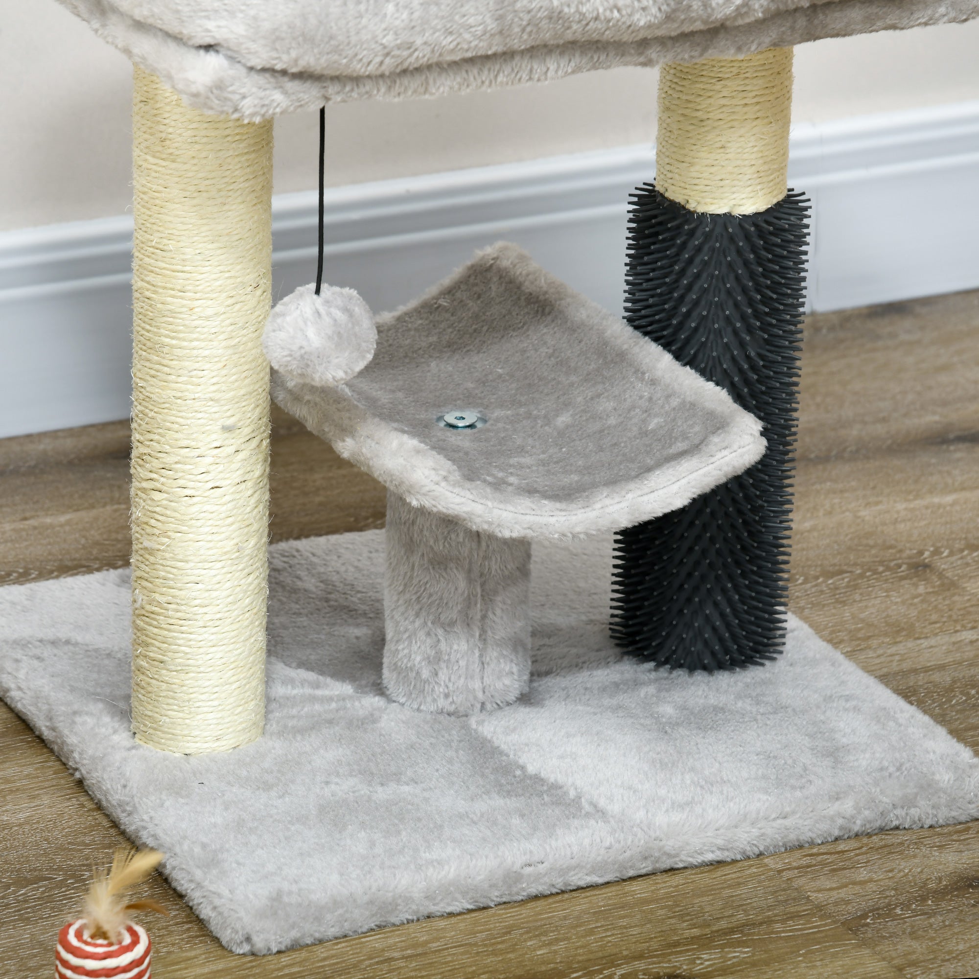 PawHut 48cm Cat Tree with Scratching Posts, Bed, Perch, Self Groomer, Toy - Grey - North Peak Garden Furniture