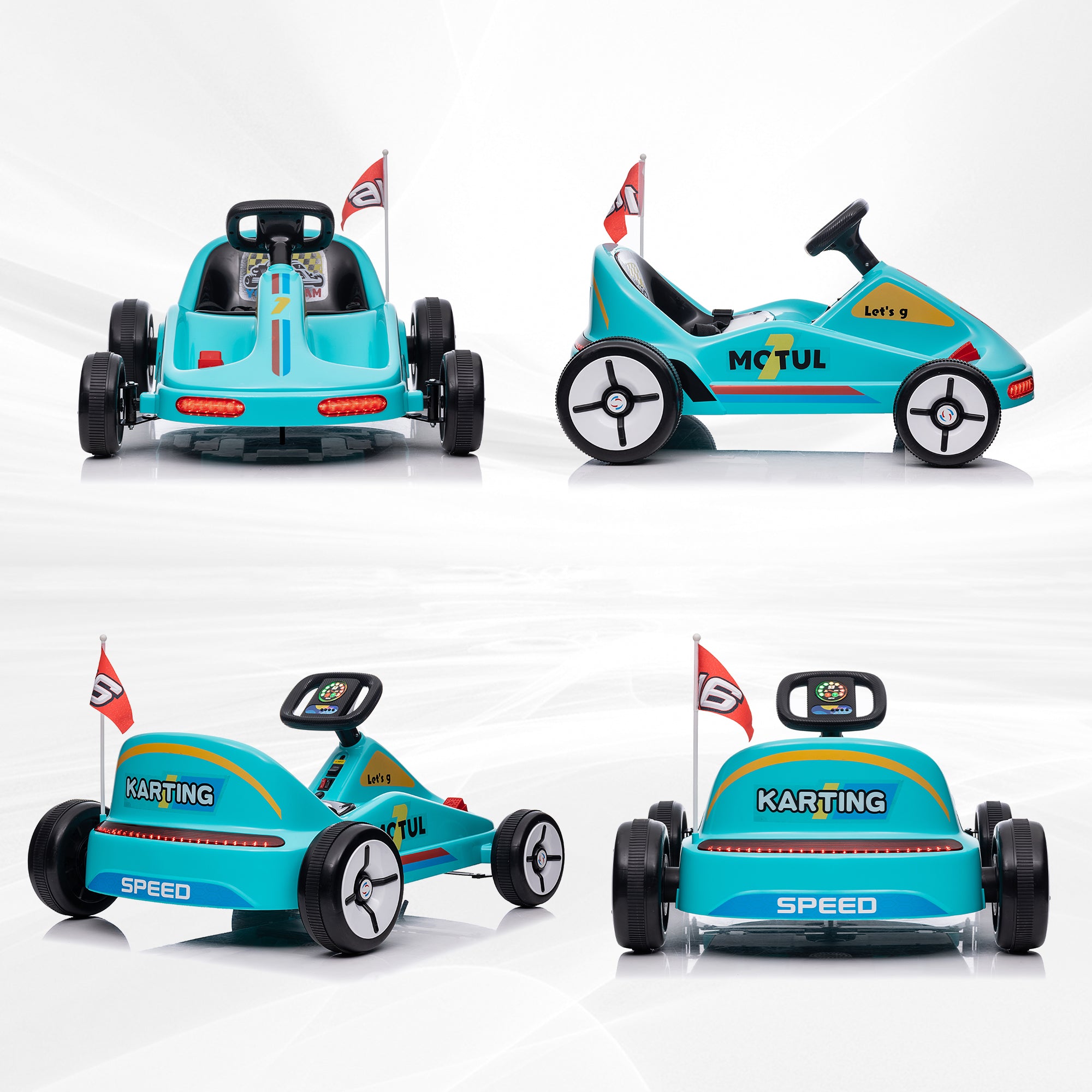 AIYAPLAY 6V Electric Go Kart for Kids with Music, Light, Horn, for 3-5 Years, Blue - North Peak Garden Furniture
