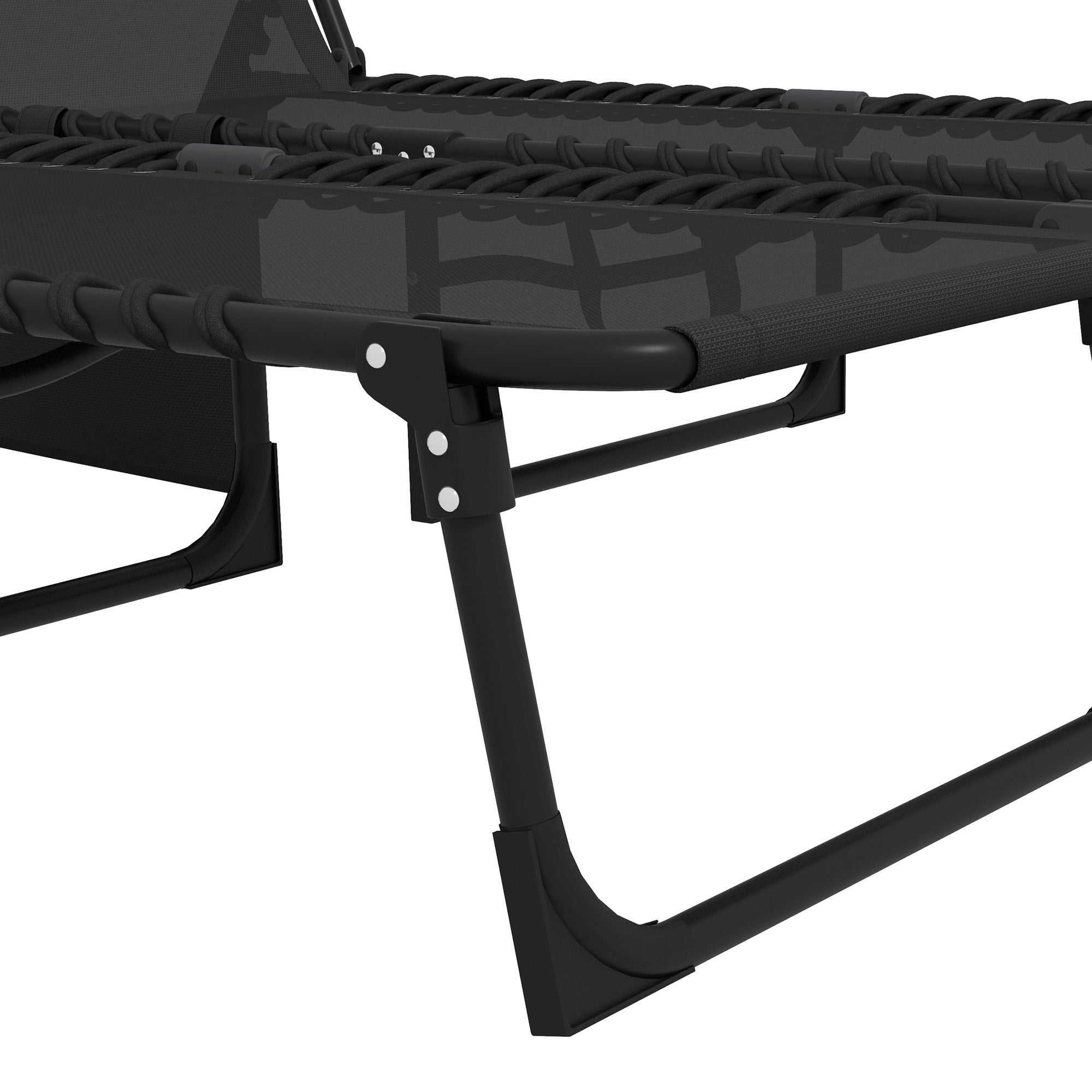 Outsunny Portable Sun Lounger Set of 2, Folding Camping Bed Cot, Reclining Lounge Chair 5-position Adjustable Backrest with Side Pocket, Pillow for Patio Garden Beach Pool, Black - North Peak Garden Furniture