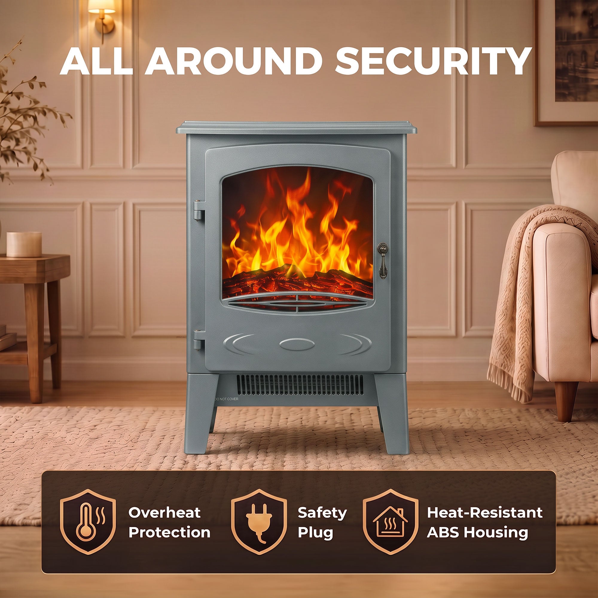 HOMCOM Electric Fireplace, Freestanding Electric Fire with Realistic Flame Effect, Log Burner, 1000W/ 2000W, Grey