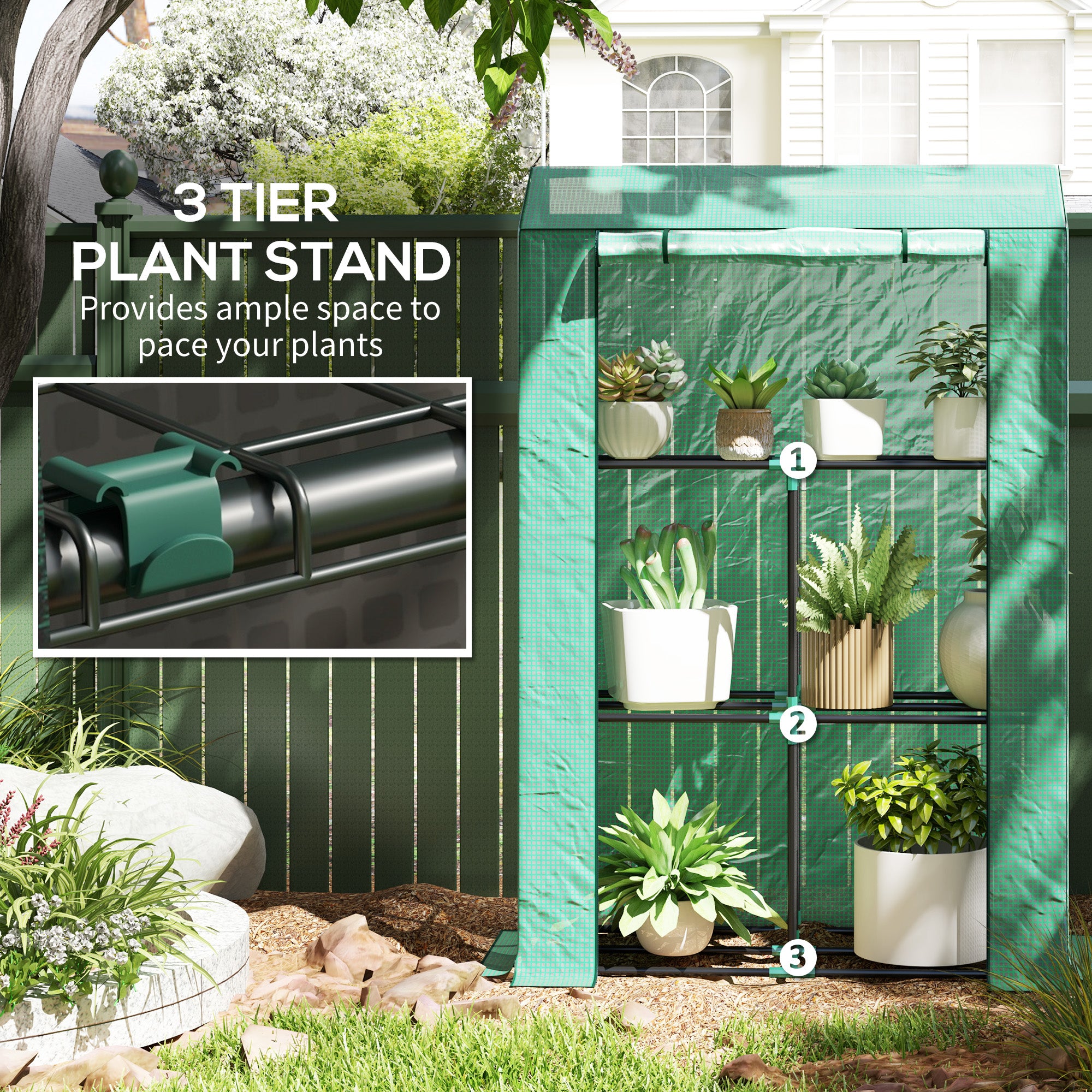 Outsunny 40 x 100cm Three Shelf Steel Frame Greenhouse - Green - North Peak Garden Furniture