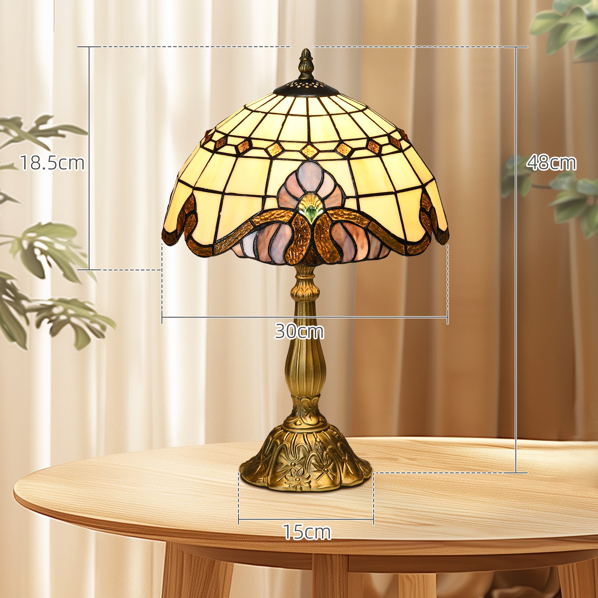 HOMCOM Stained Glass Table Lamp, Handmade Antique Bedside Lamp, Decorative Night Light for Bedroom, Living room, Home, Nightstand - North Peak Garden Furniture