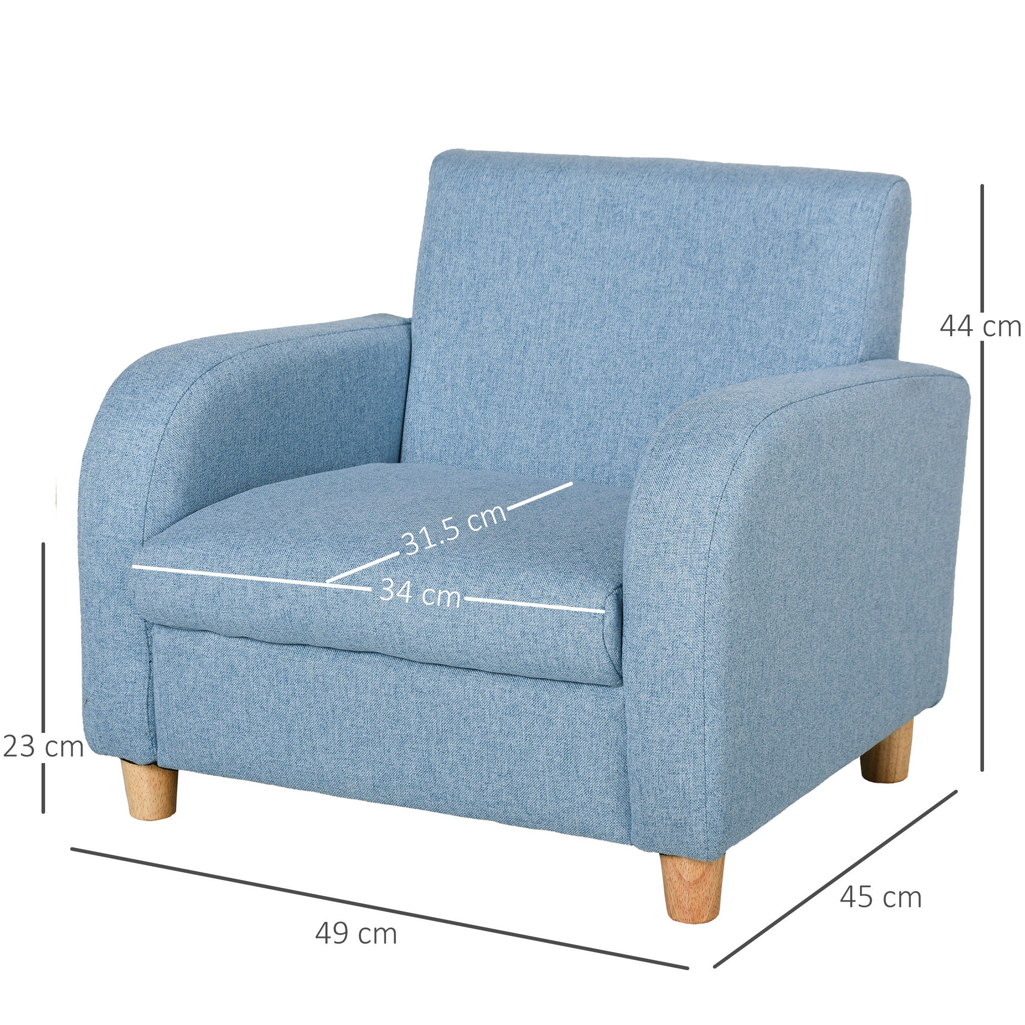 HOMCOM Children's Armchairs Toddler Chair Wood Frame Anti-Slip Legs High Back Bedroom Playroom Furniture Blue - North Peak Garden Furniture