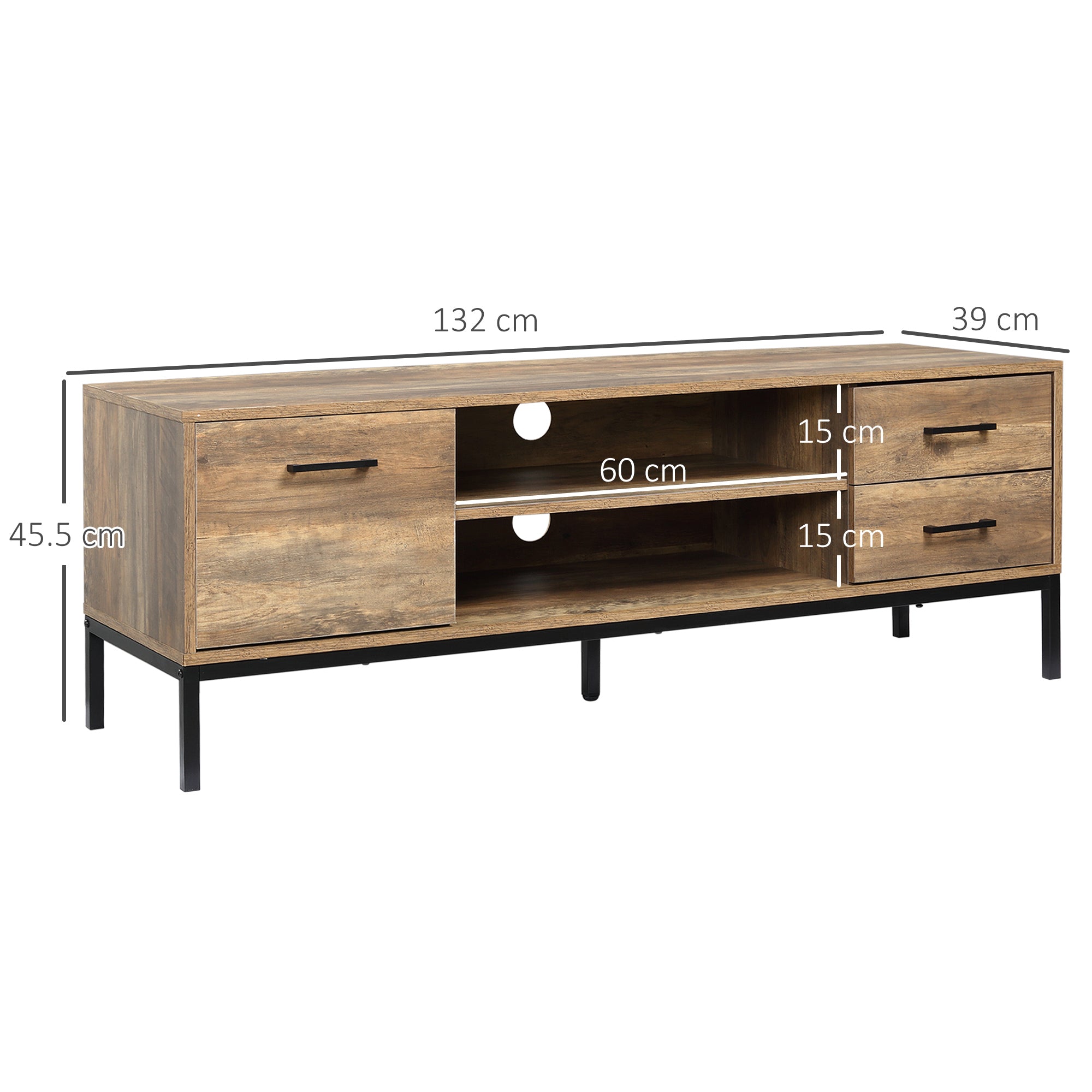 HOMCOM Light Industrial-Style TV Stand Cabinet - Brown/Black