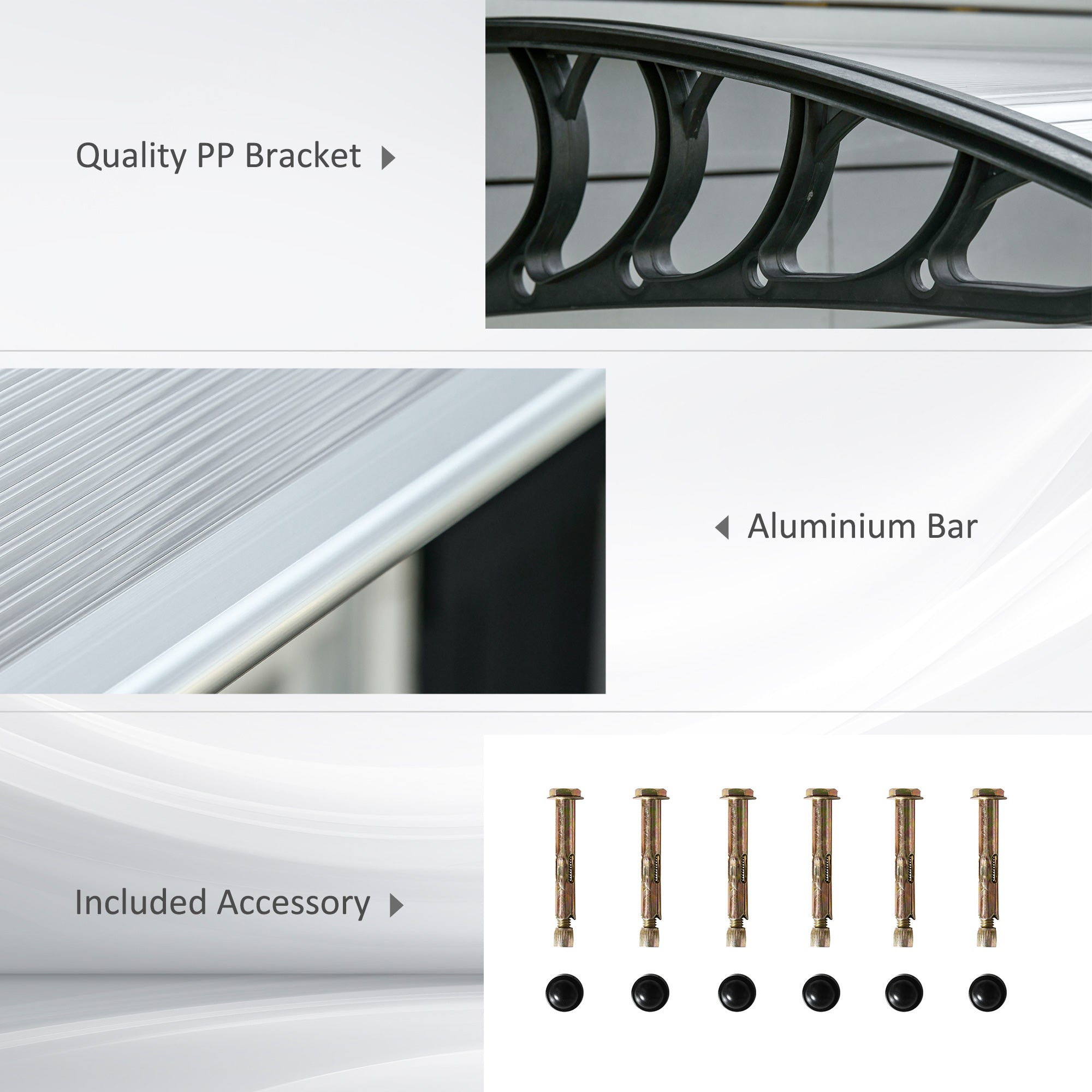 Outsunny Front Door Canopy, Outdoor Awning, 200 x 96cm Rain Shelter for Window, Porch and Front/Back Door, Clear - North Peak Garden Furniture
