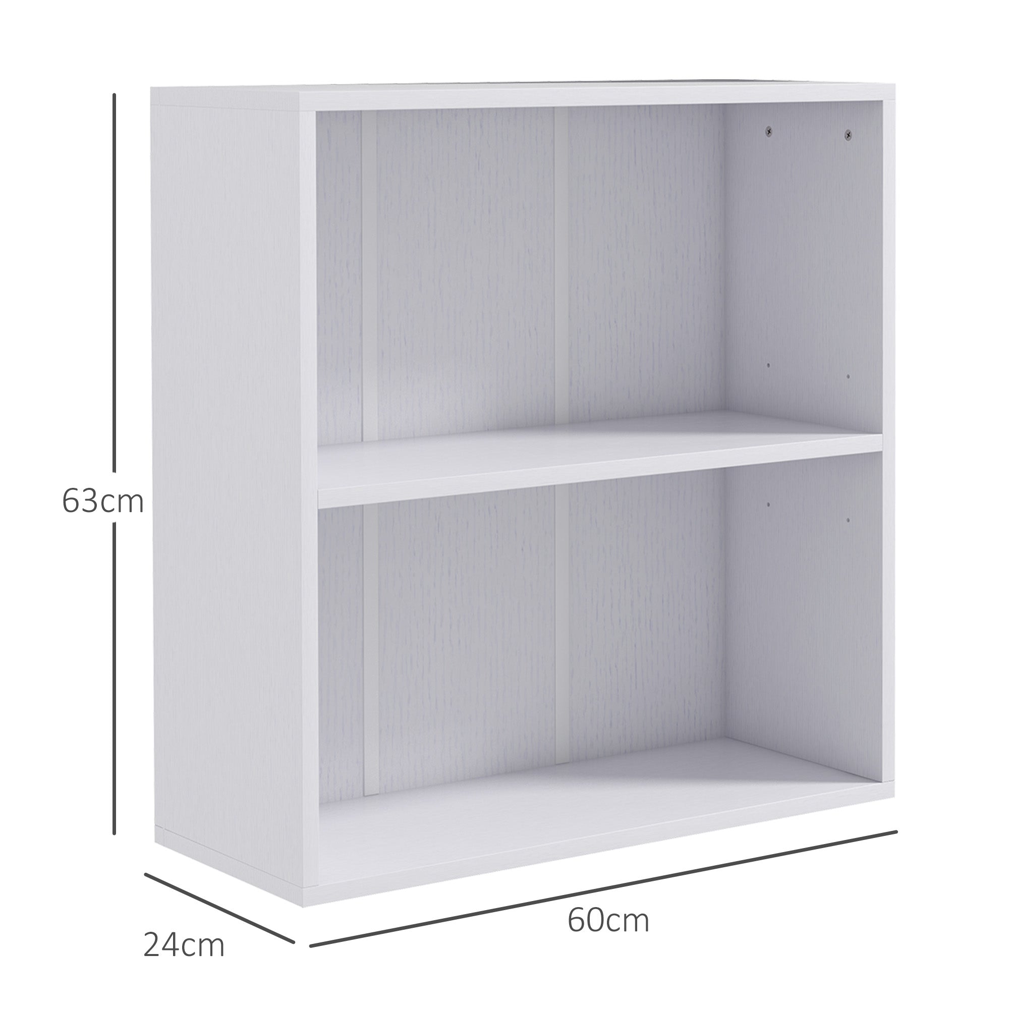 HOMCOM 2 Tier Bookshelf, Low Bookcase with Adjustable Shelf, 2 Compartments for Home Office, Living Room, Study, White - North Peak Garden Furniture