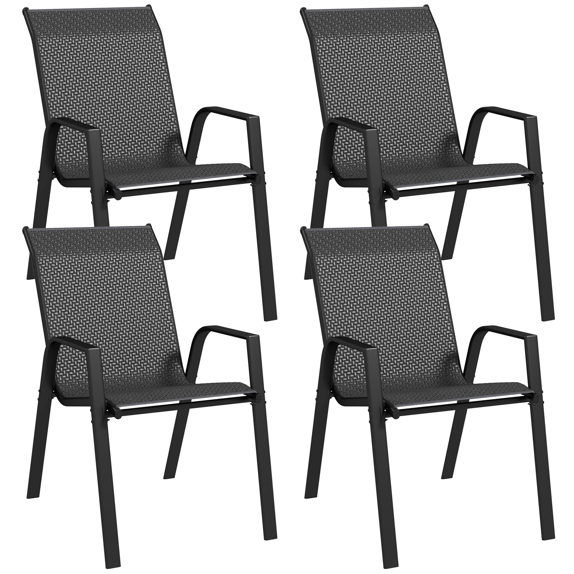 Outsunny Four-Piece Stacking Rattan Garden Seat Set - Grey - North Peak Garden Furniture