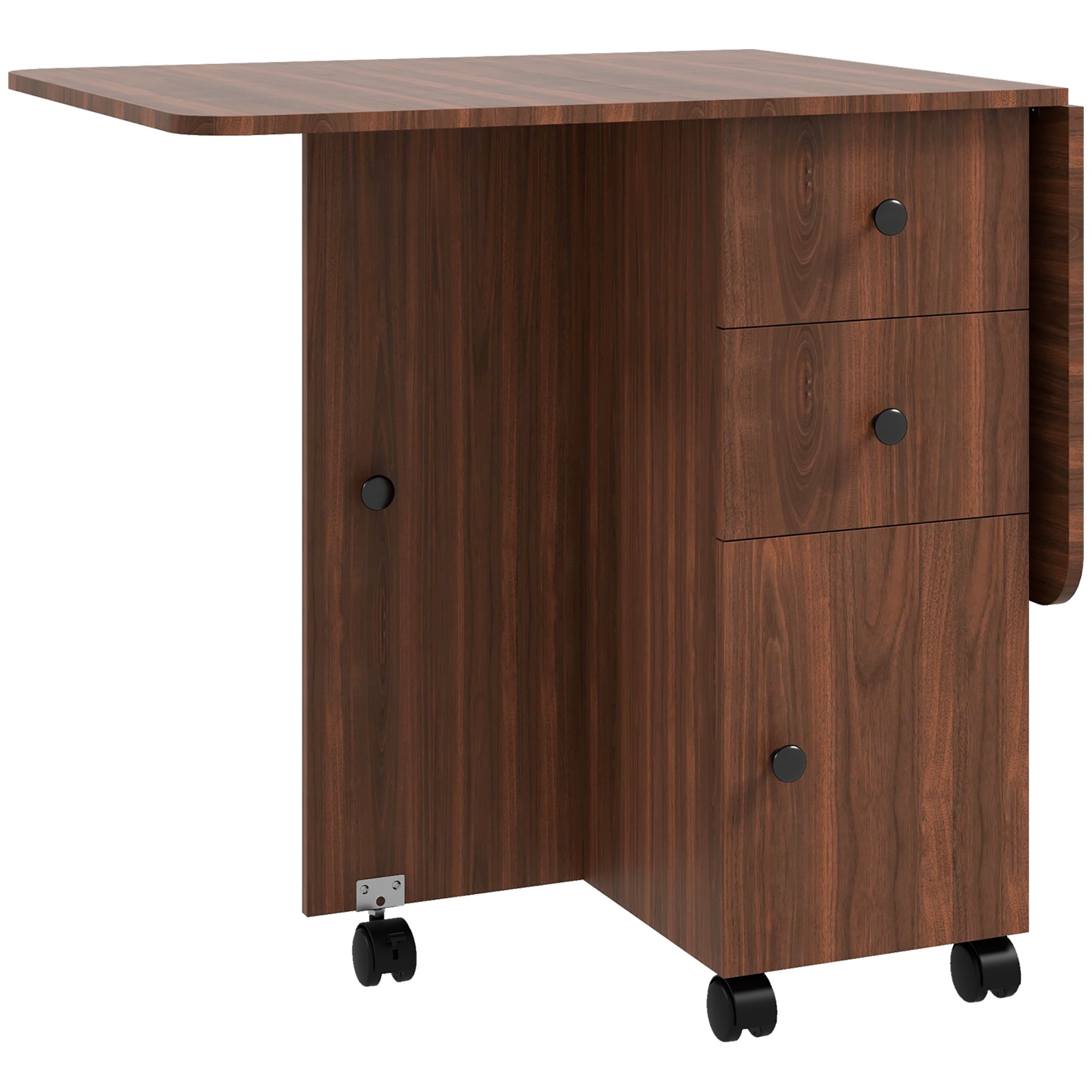 HOMCOM Multi-Storage Six-Person Drop Leaf Dining Table -  Distressed Brown