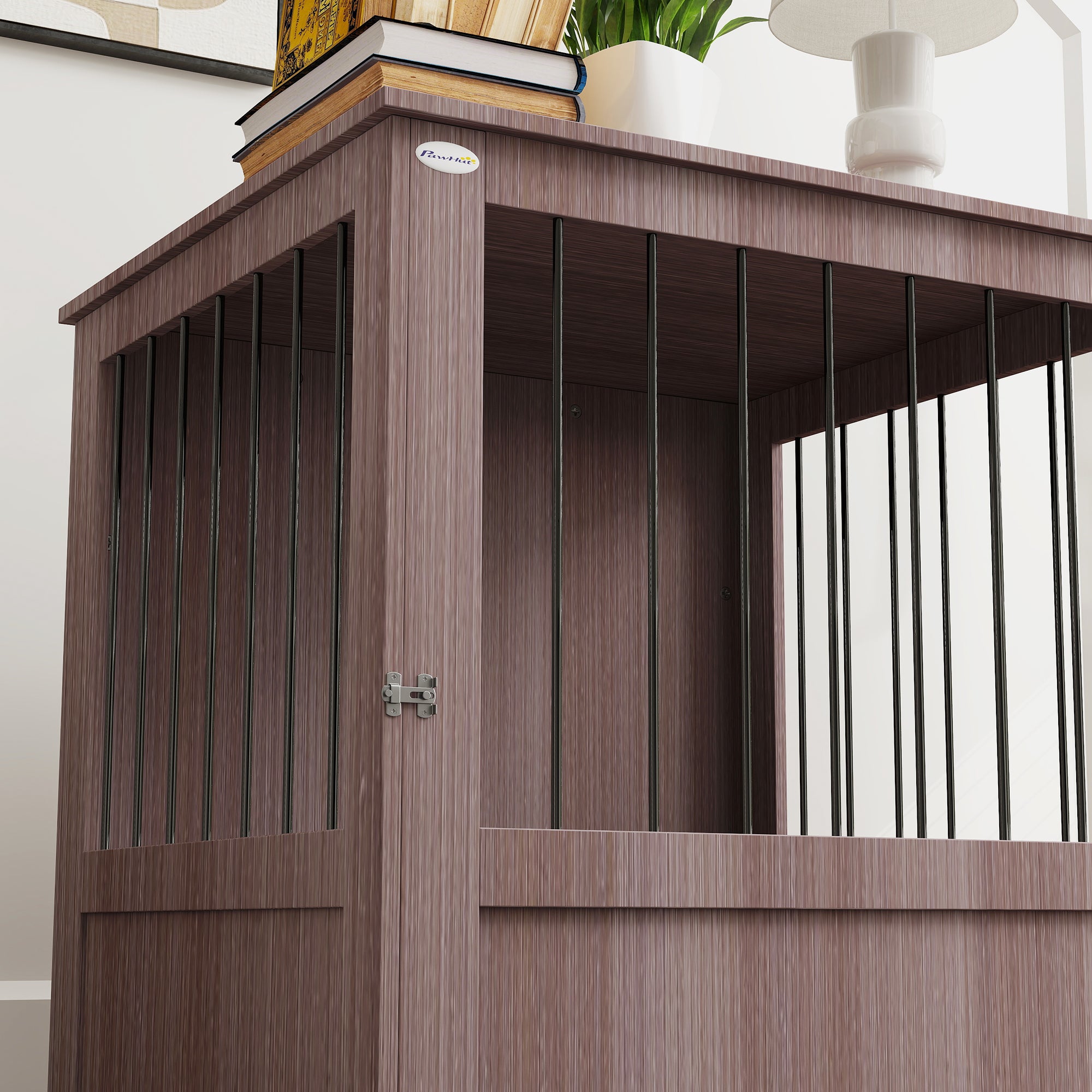 PawHut Dog Crate Table for Medium and Large Dogs with Magnetic Door for Indoor Use, 60 x 55 x 70 cm, Purple - North Peak Garden Furniture