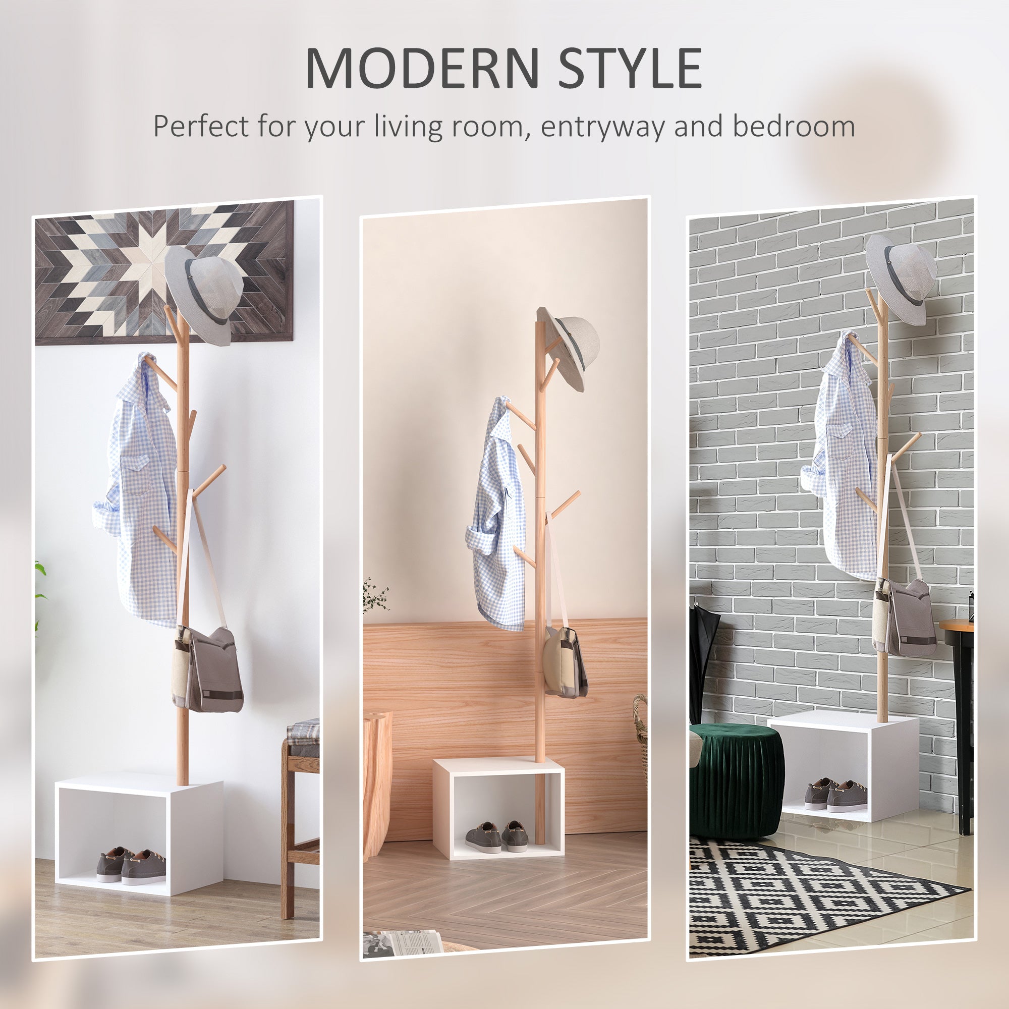 HOMCOM 180 cm Hallway Coat Rack Storage Bench Tree Hat Hanger Entryway Stand Garment Organiser Bedroom Living Room - North Peak Garden Furniture