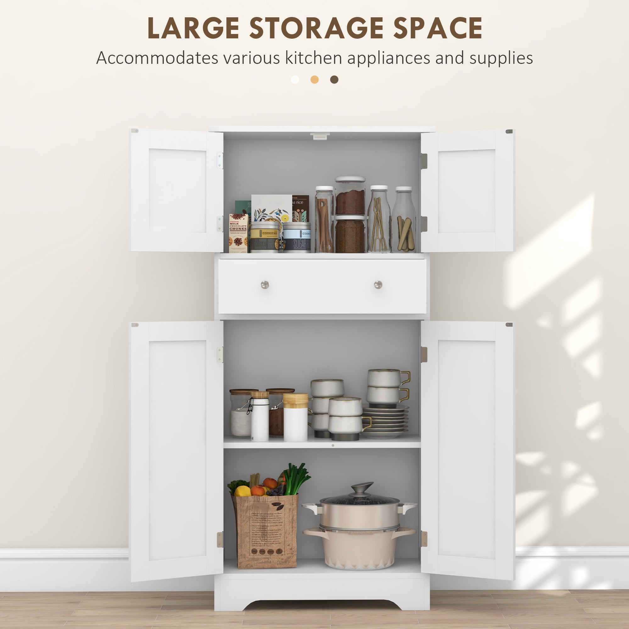 HOMCOM Multi-Storage Freestanding Kitchen Cabinet - White - North Peak Garden Furniture