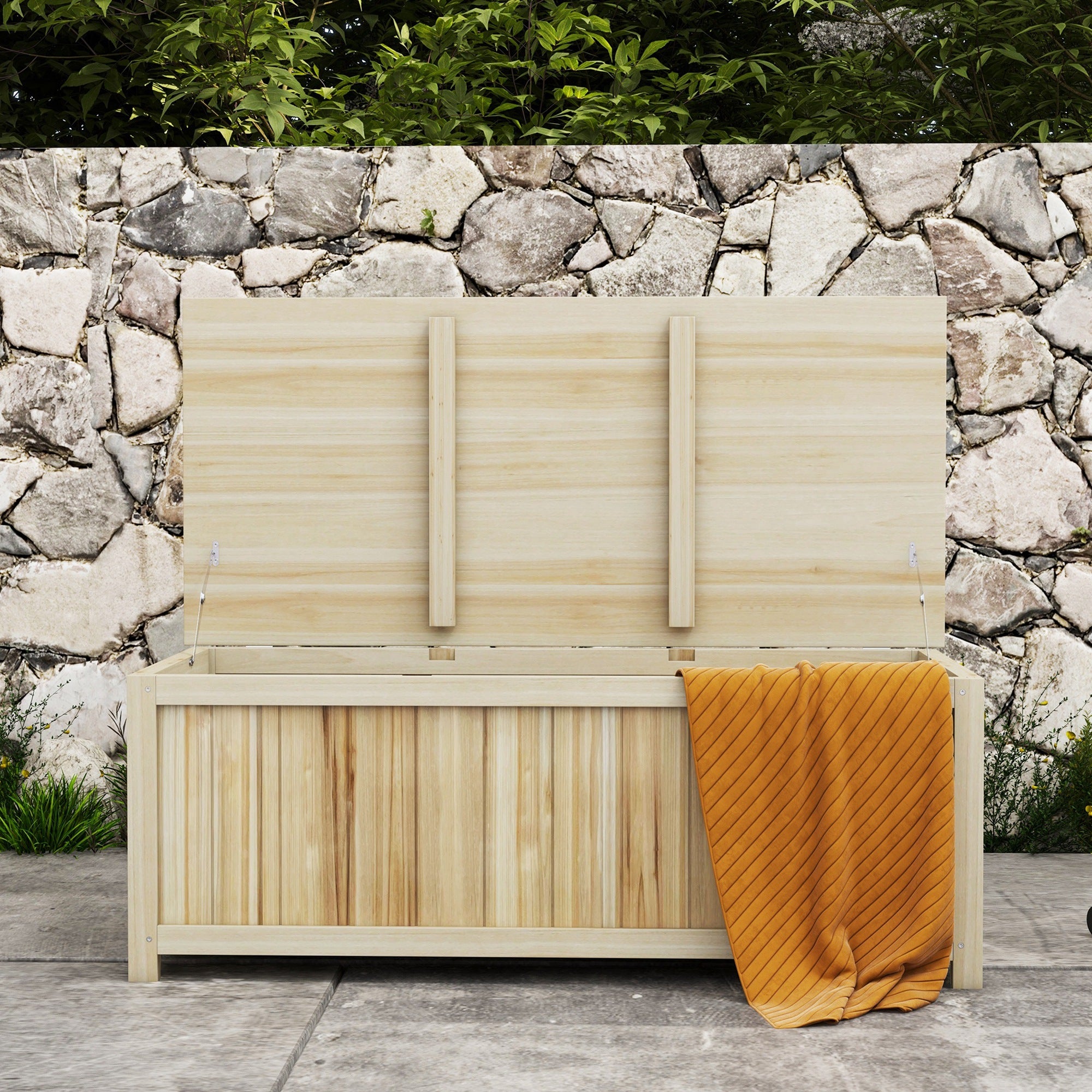 Outsunny 172 Litre Outdoor Storage Box, Wooden terrace Box Garden Storage Container, Natural