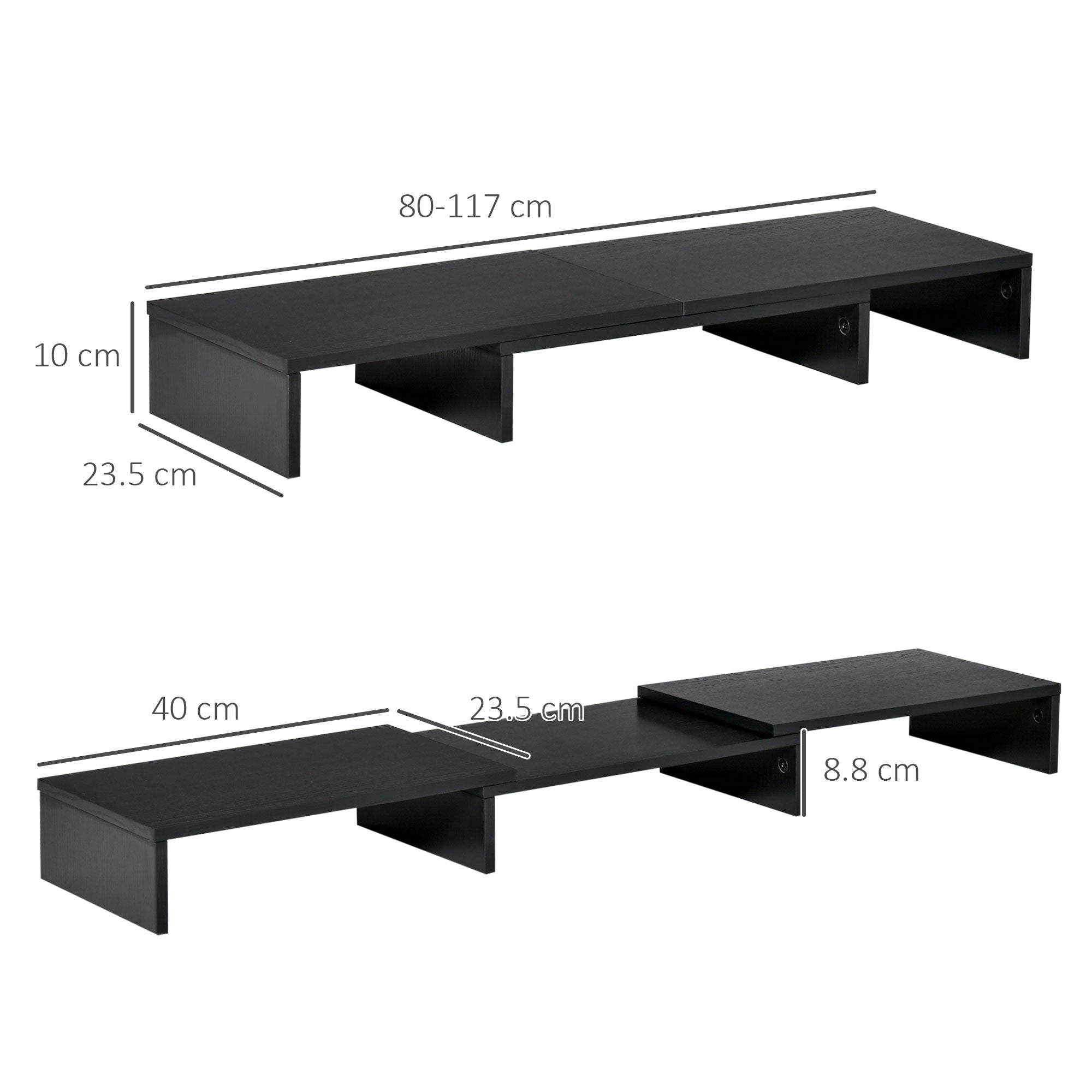 Vinsetto Dual Monitor Stand Riser with Adjustable Length and Angle, Screen Riser for Laptop, Computer, PC, Printer, TV, Black - North Peak Garden Furniture