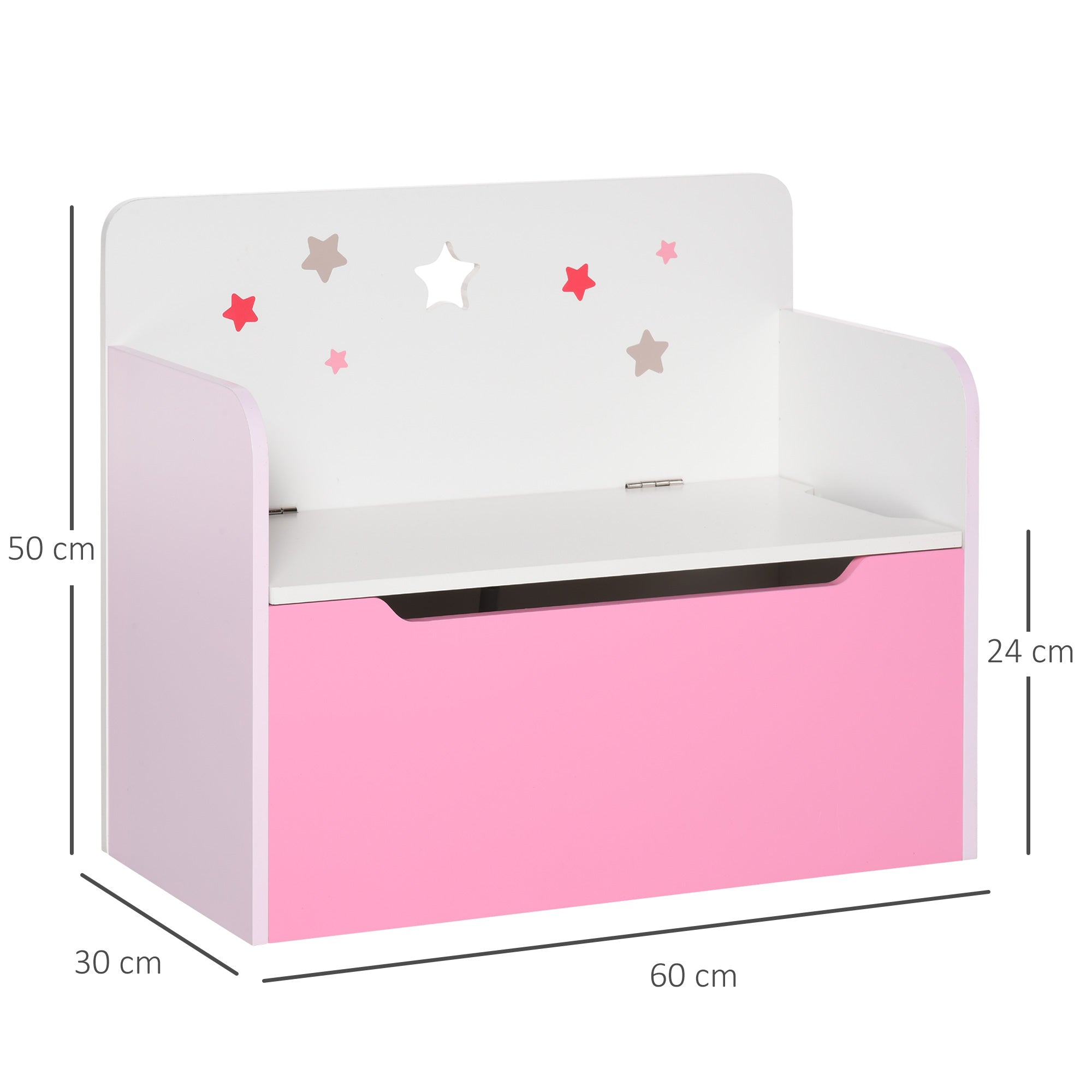 HOMCOM Kids Wooden Toy Box Children Storage Chest Bench Organiser Safety Hinge Bedroom Playroom Furniture Pink