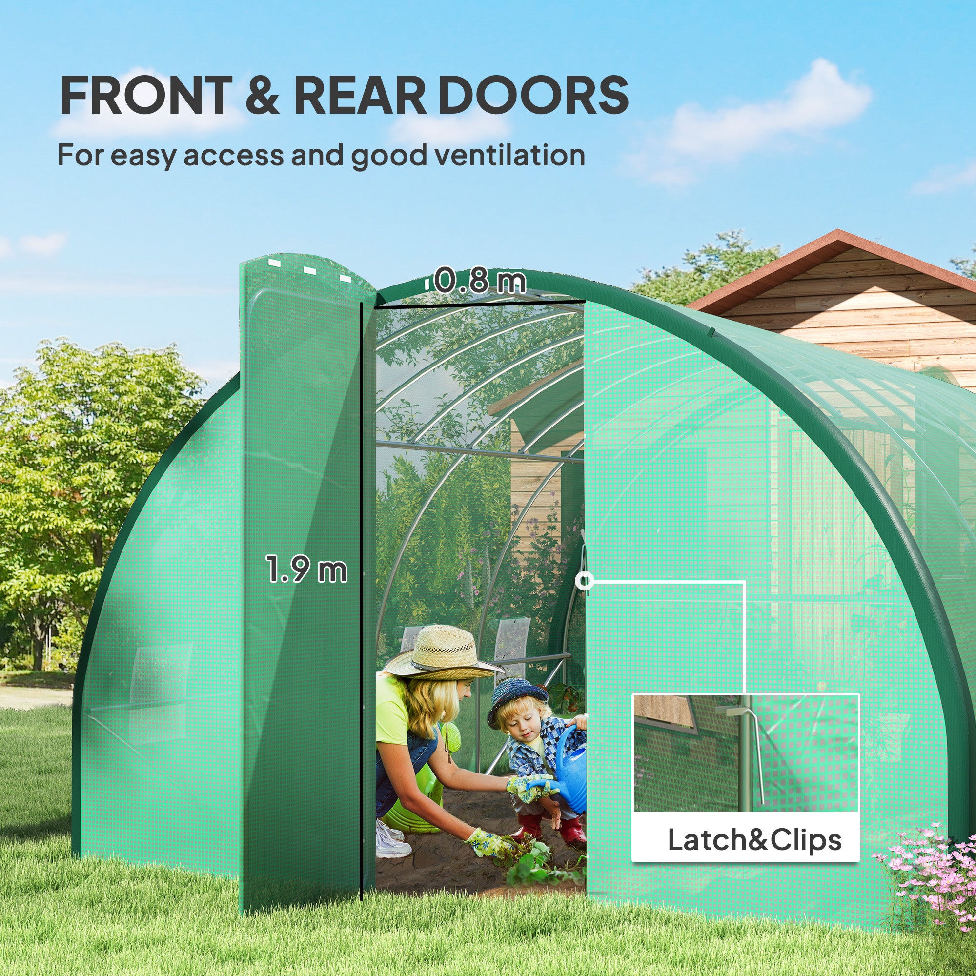 Outsunny 4 x 3(m) Polytunnel Greenhouse, with Windows and Doors - Green - North Peak Garden Furniture